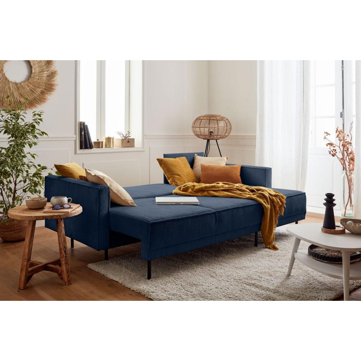 LISA DESIGN Charlie - canapé d'angle réversible - 4 places - convertible avec coffre - en velours côtelé