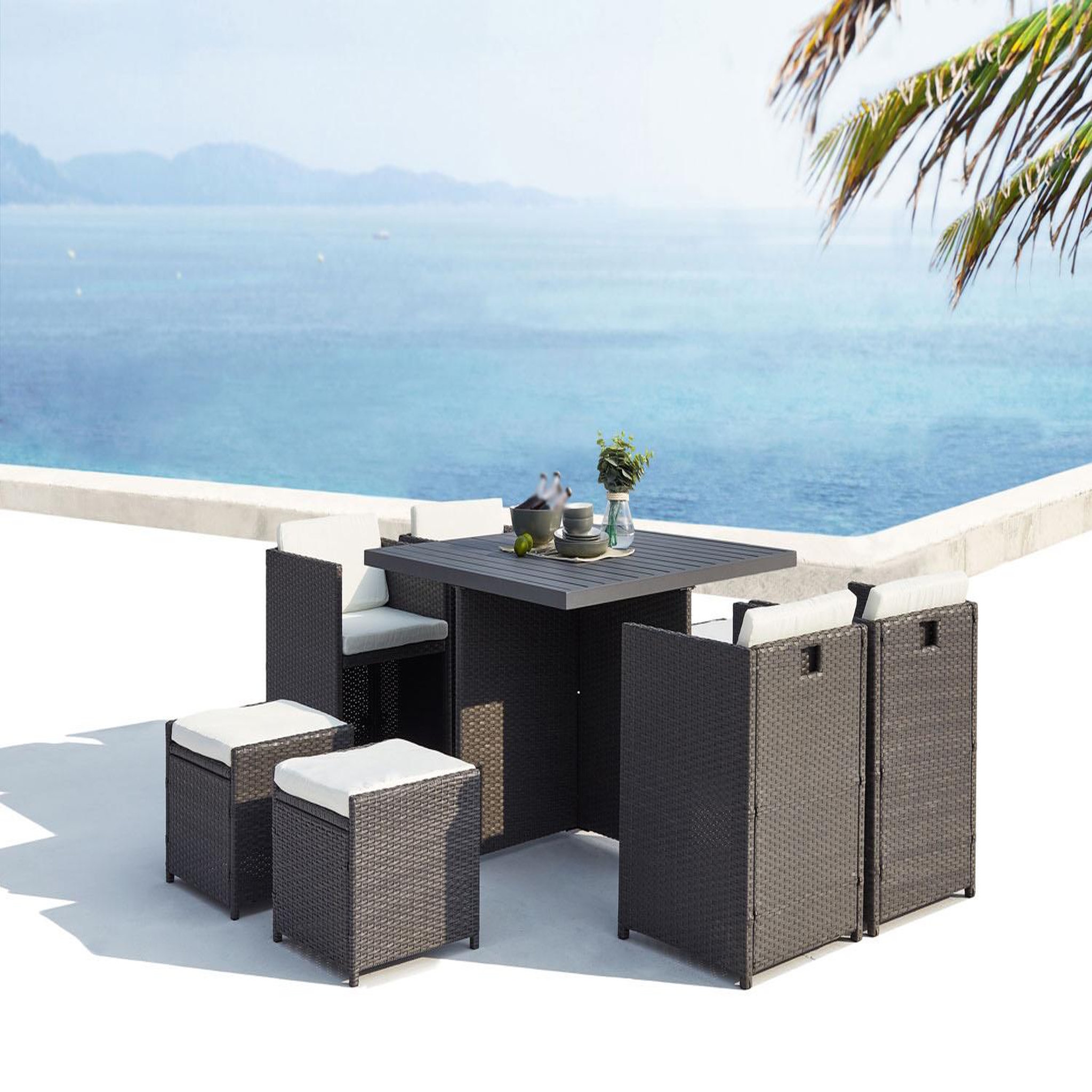 Voir la diapositive 2 : CONCEPT USINE Table et chaise 8 places encastrables alu résine gris-blanc sunset