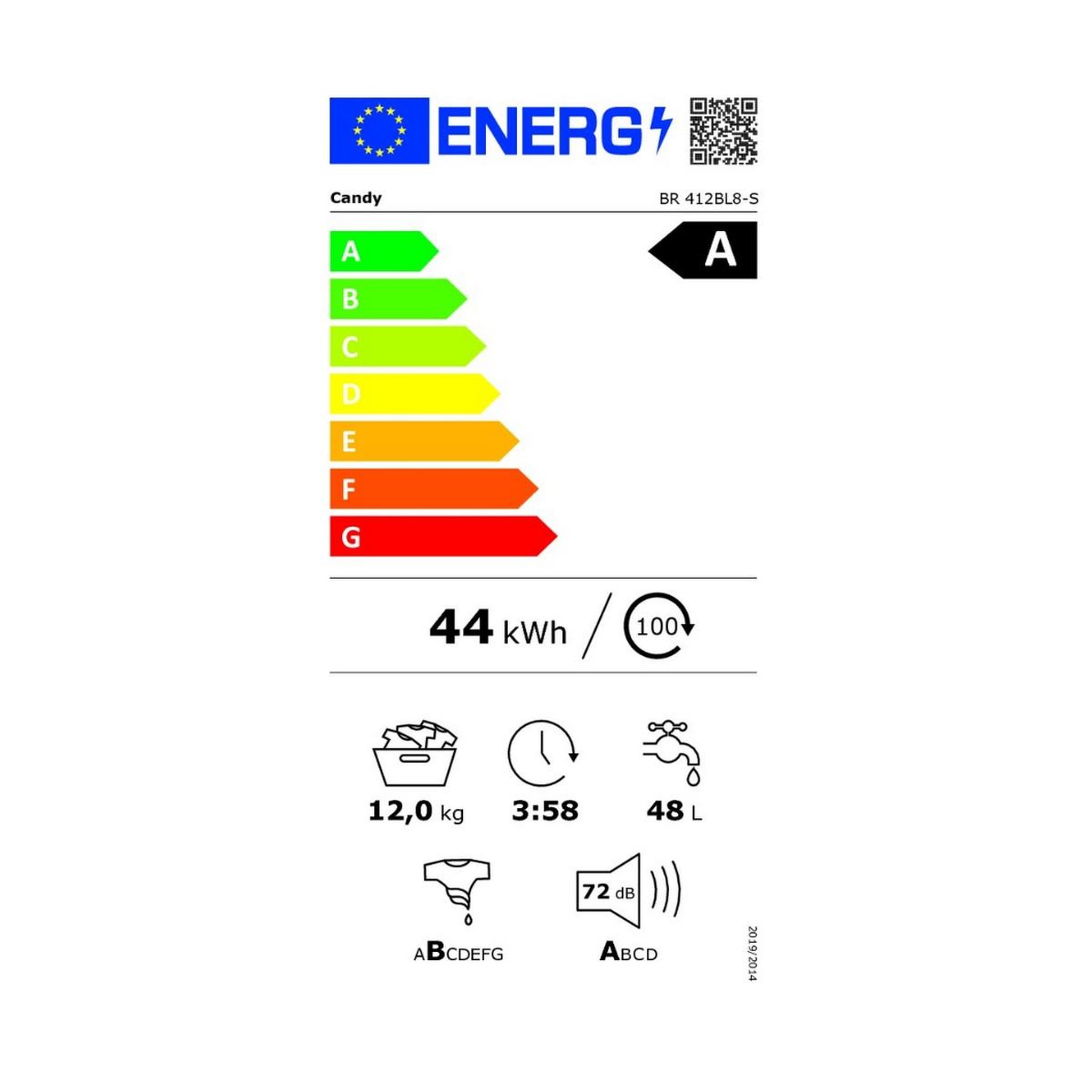 Voir la diapositive 2 : Candy Lave-linge frontal 12kg 1400tours/min blanc - br412bl8-s