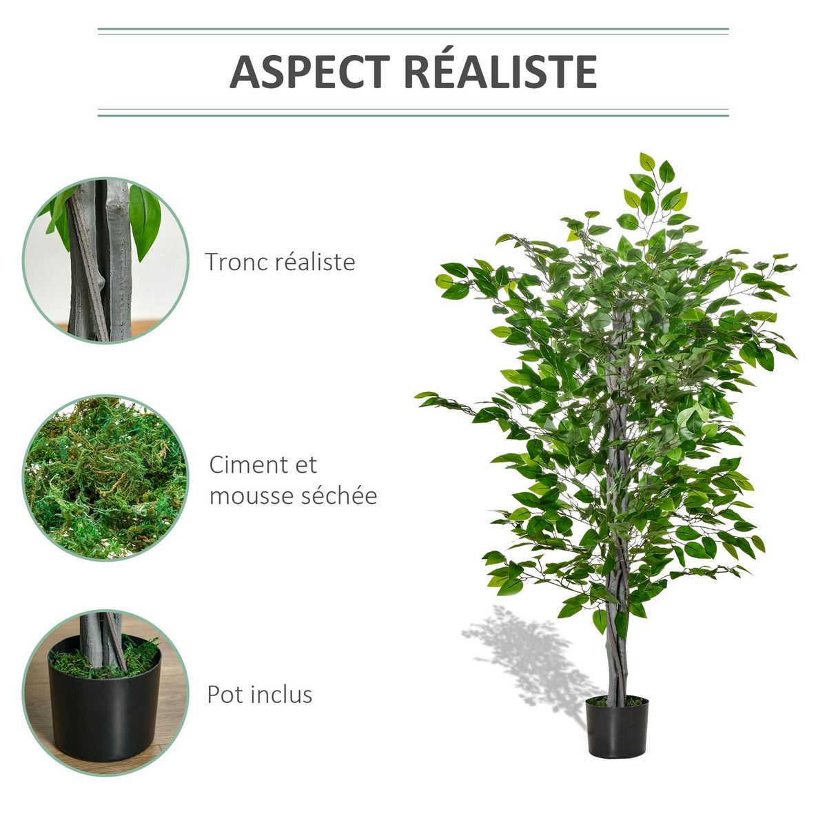 HOMCOM HOMCOM Arbre artificiel plante artificielle ficus H.1,35 m tronc branches liane lichen feuilles grand réalisme pot inclus