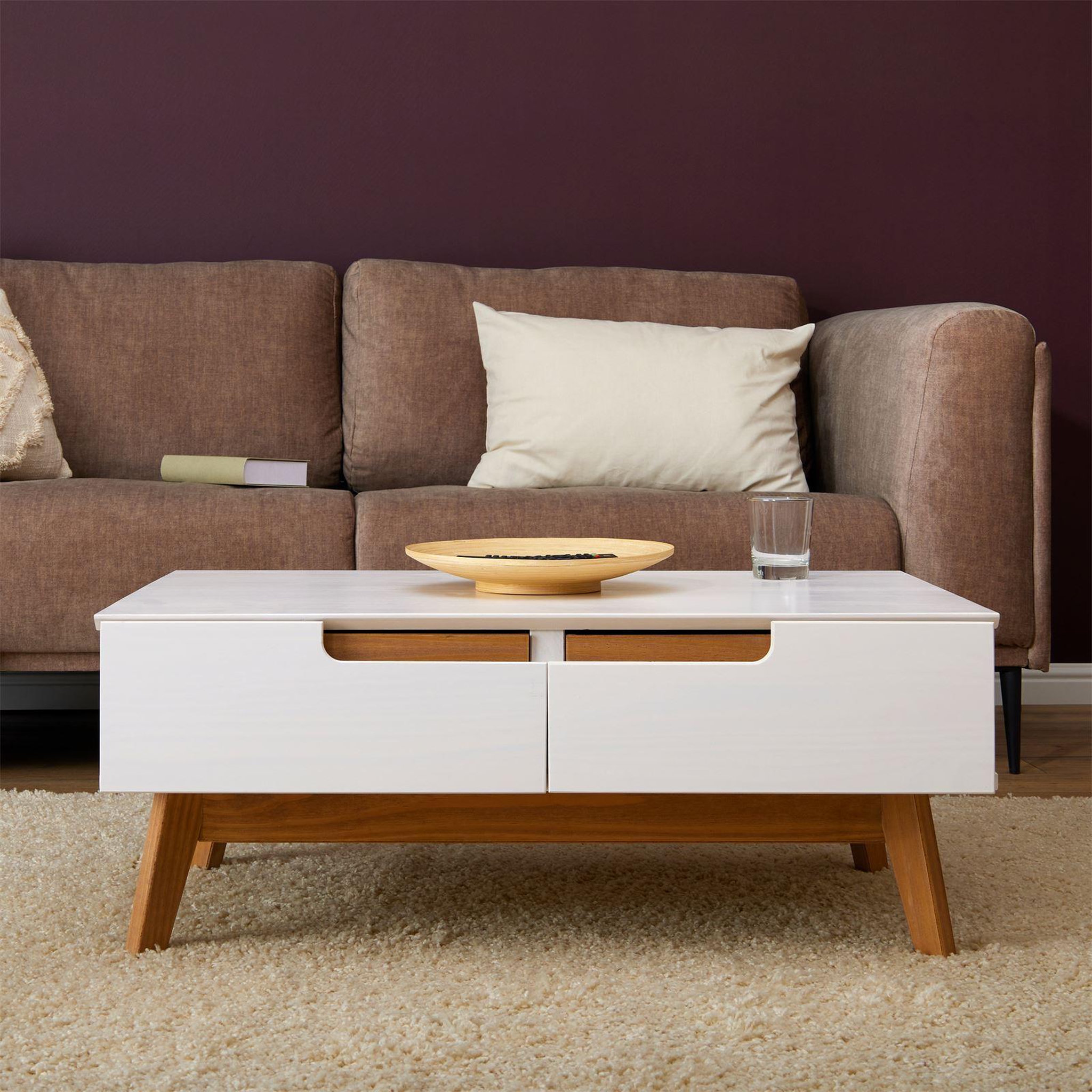Voir la diapositive 3 : IDIMEX Table basse tibor, 2 tiroirs et 2 niches