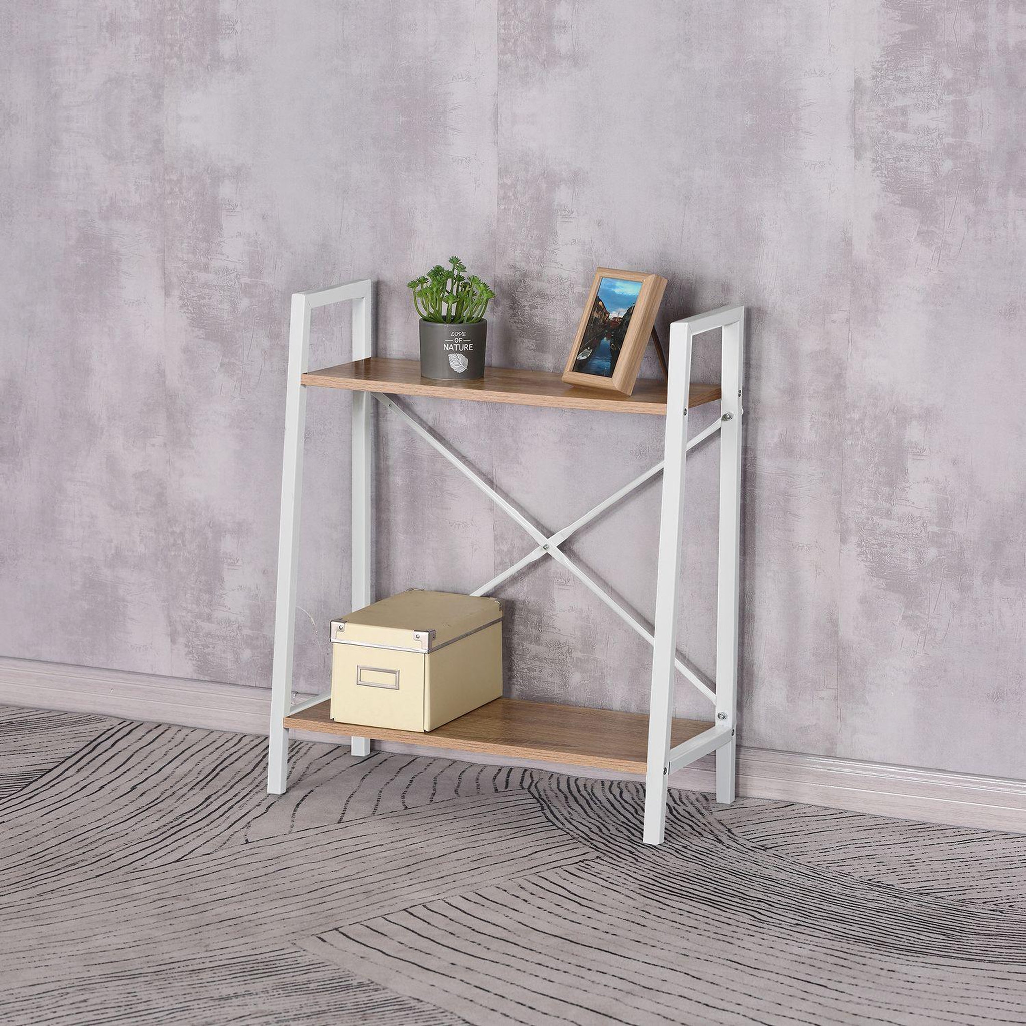 Voir la diapositive 4 : The Home Deco Factory Etagère à 2 planches en bois et métal - L. 60 x H. 70 cm. - Blanc