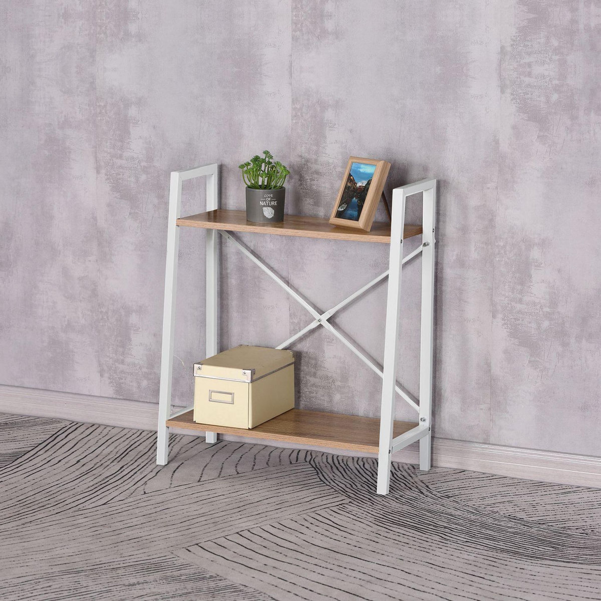 The Home Deco Factory Etagère à 2 planches en bois et métal - L. 60 x H. 70 cm. - Blanc