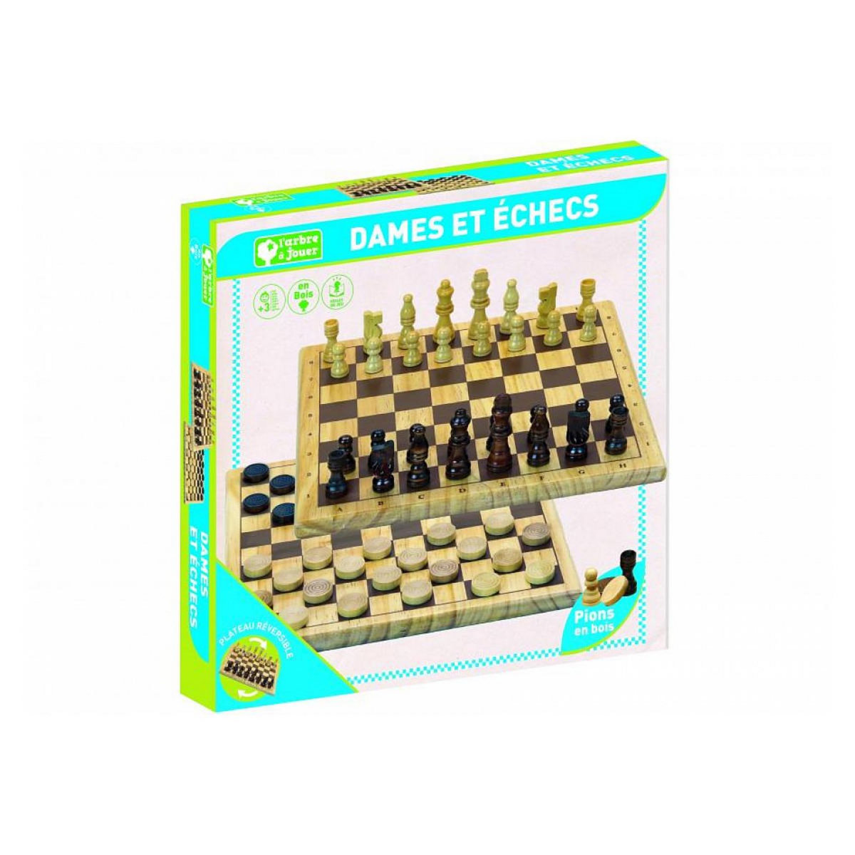 JeuJura Jeux de Dames et d'Échecs en Bois avec Plateau Réversible