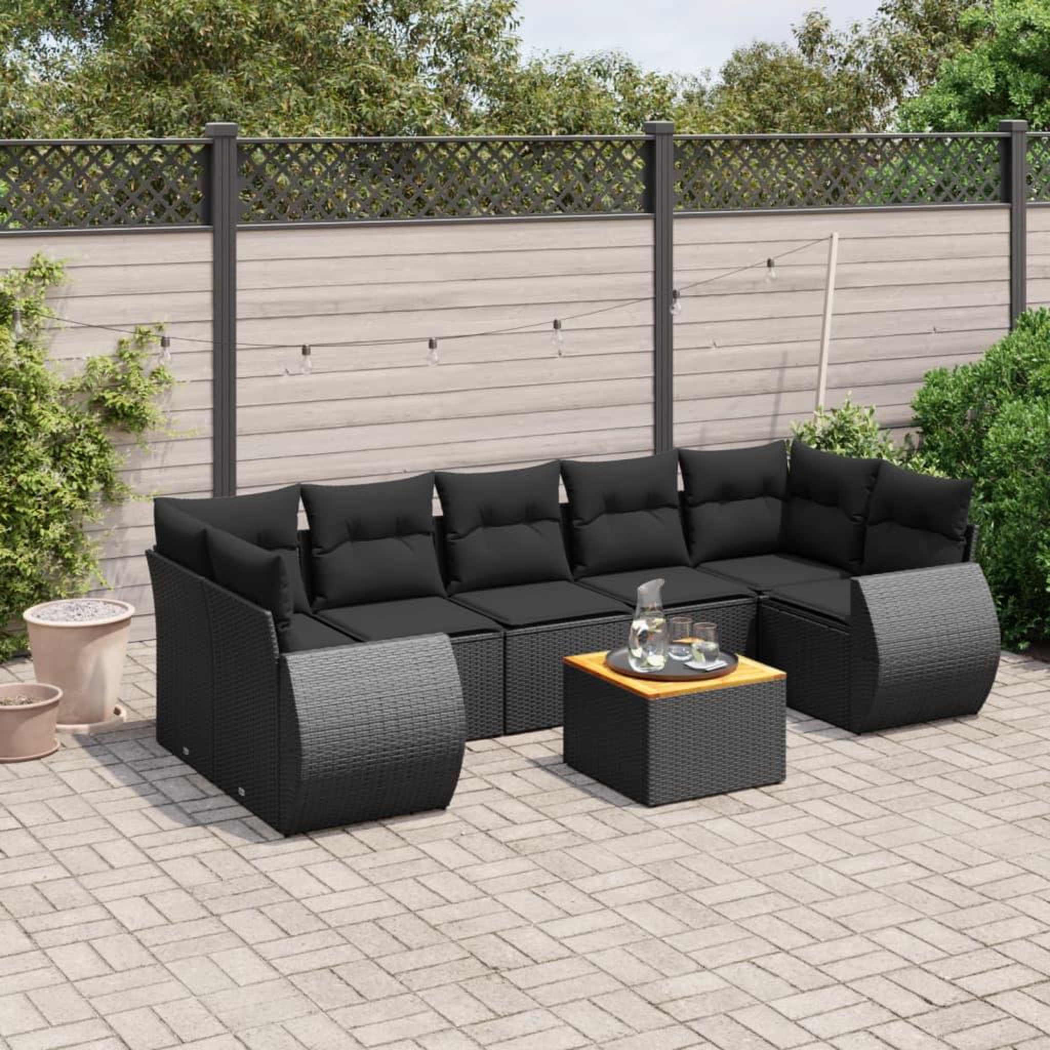 VIDAXL Salon de jardin 8 pcs avec coussins noir resine tressee