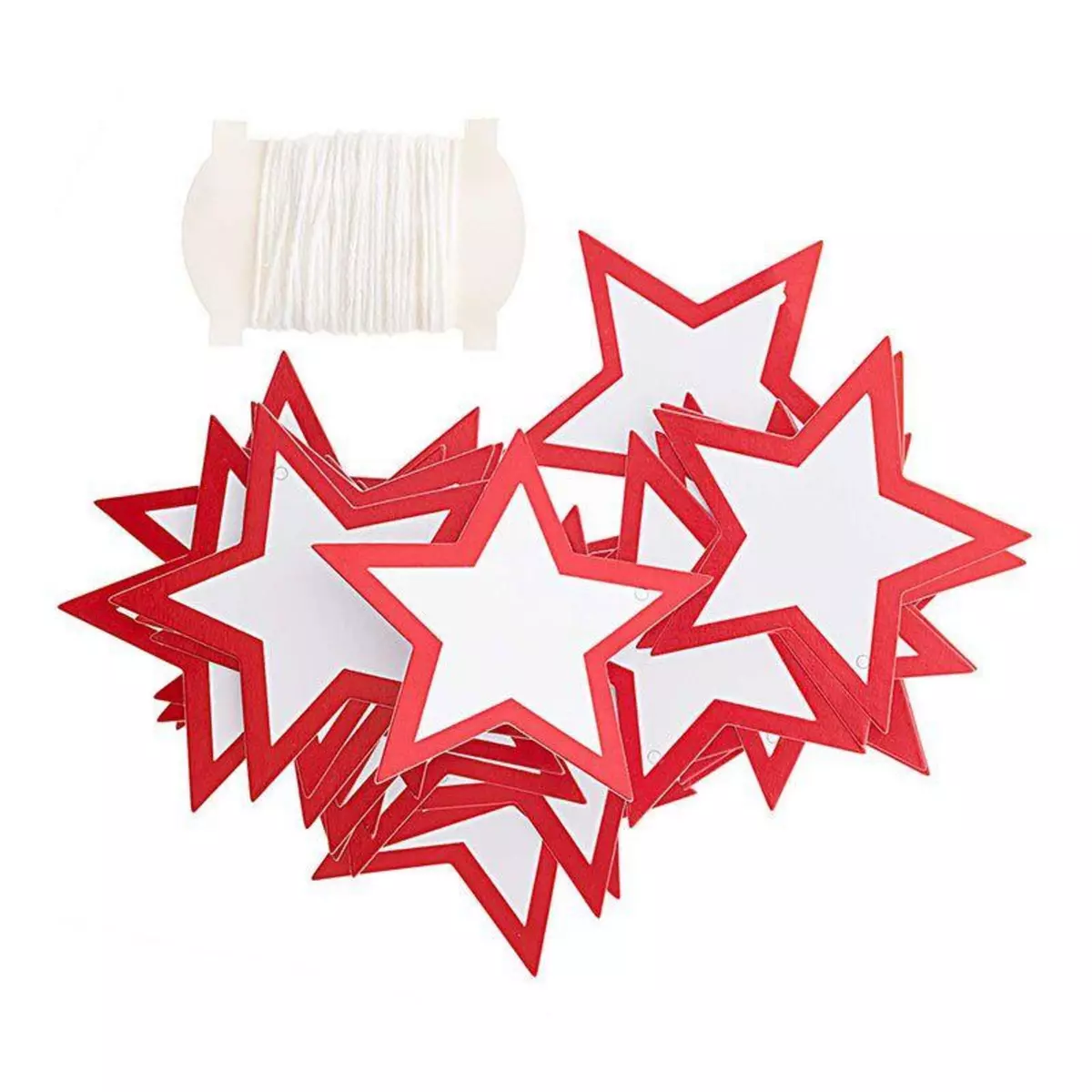 RICO DESIGN 24 étiquettes à suspendre étoiles blanches & rouges