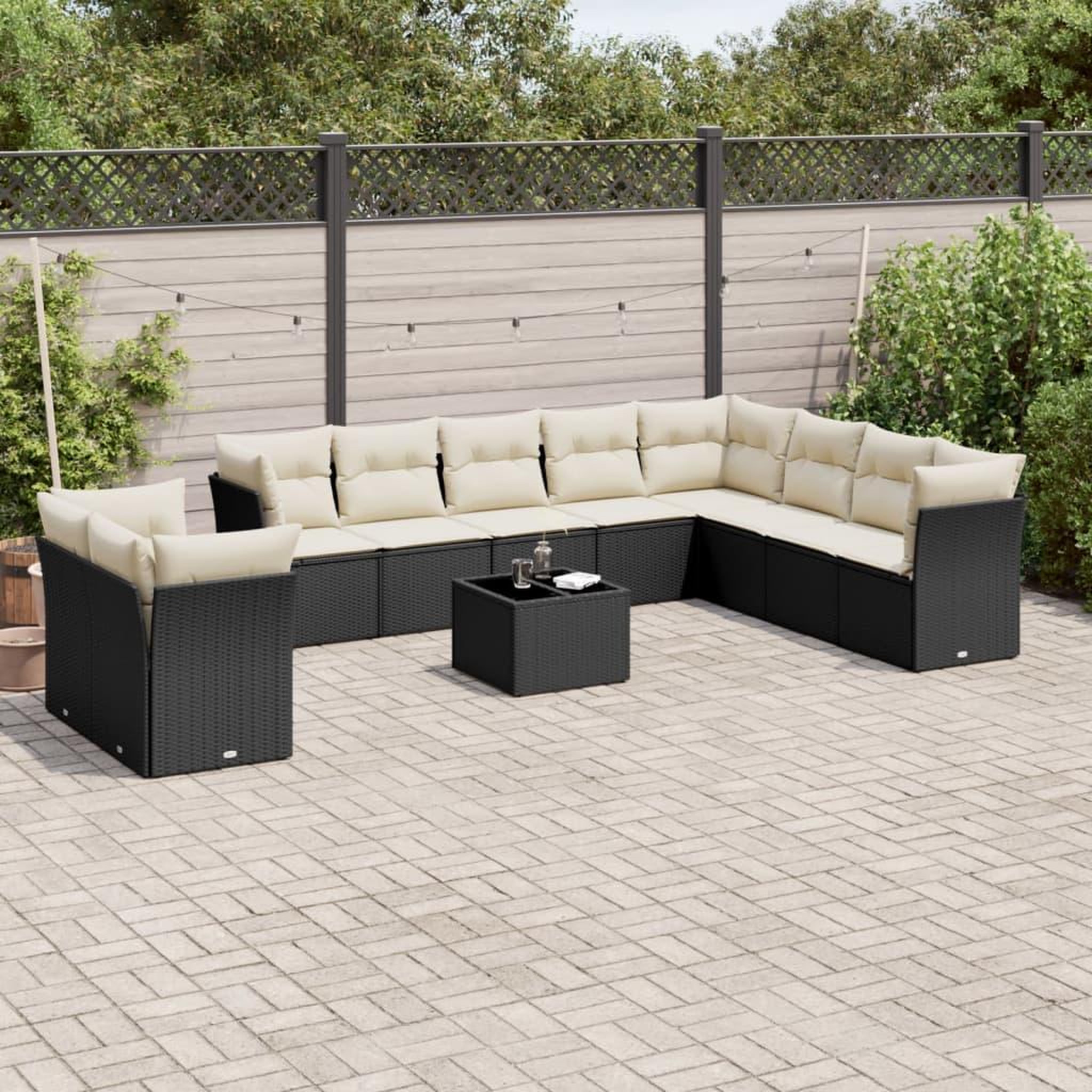 VIDAXL Salon de jardin 11 pcs avec coussins noir resine tressee