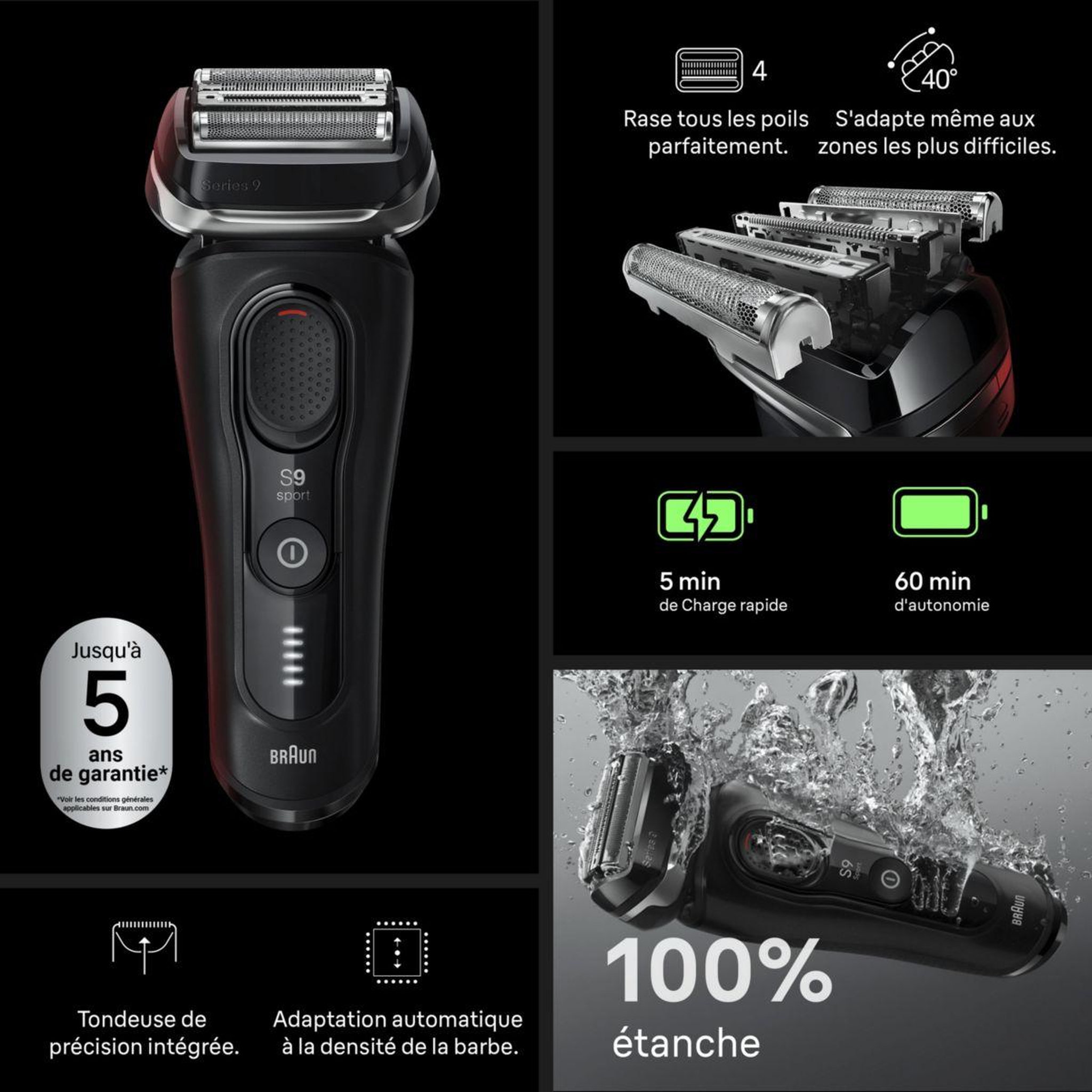 Voir la diapositive 4 : BRAUN Rasoir électrique Serie S9110 Sport