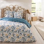 FUTURE HOME Parure de lit 2 personnes en coton 57 fils imprimé bleu. Coloris disponibles : Bleu