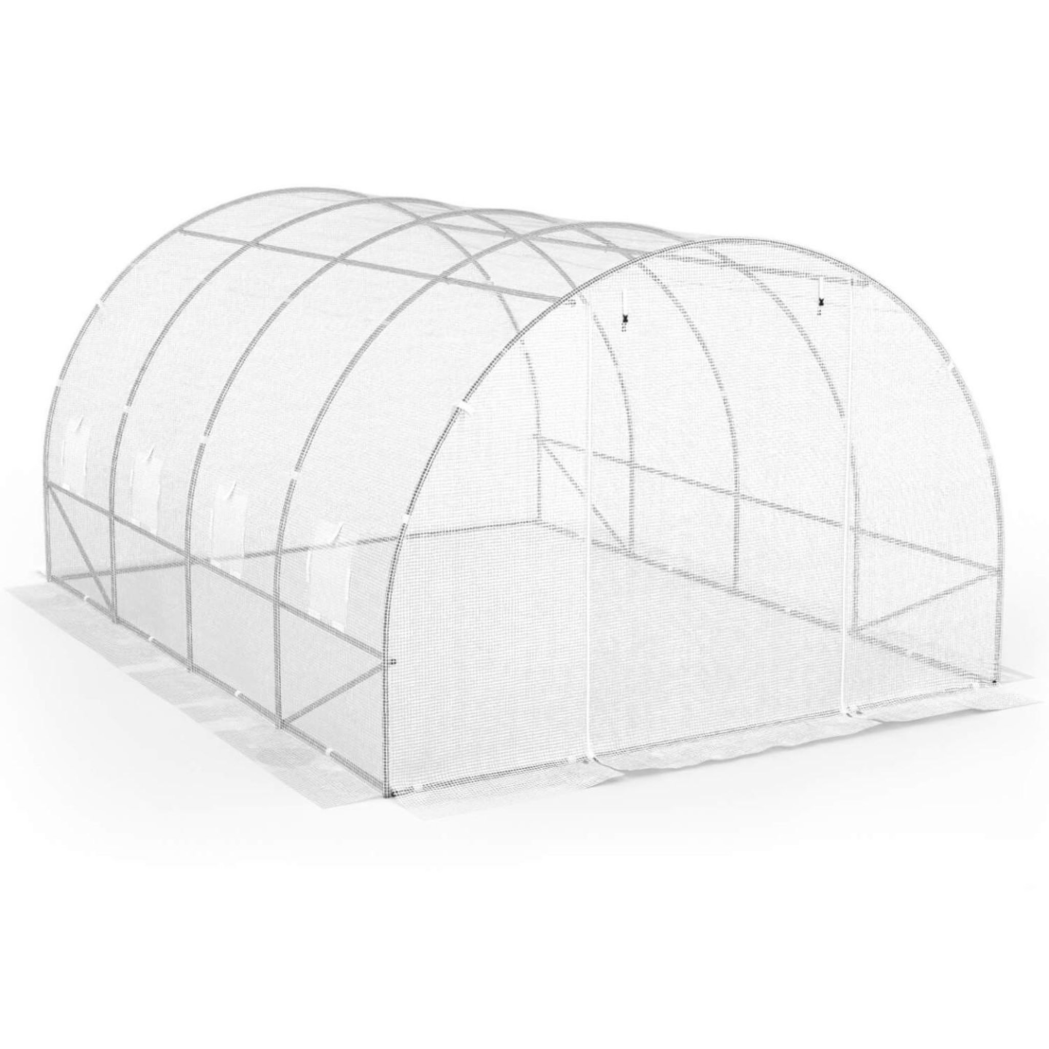 Voir la diapositive 3 : ID MARKET Serre de jardin tunnel 12m² 4 x 3 x 2 m acier galvanisé + bâche anti-uv avec porte et fenêtres zebra blanche