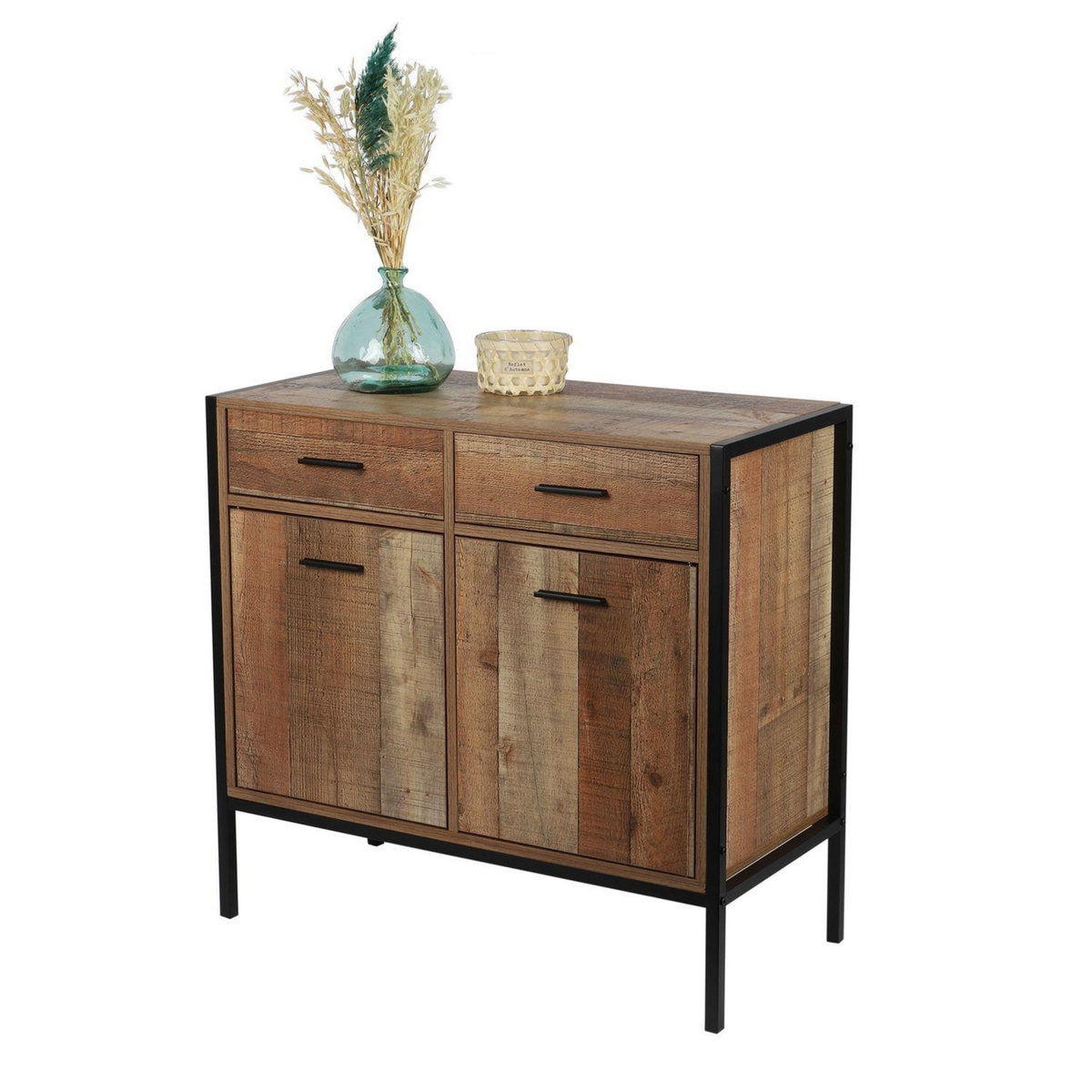 TOILINUX Commode Riverside - 2 tiroirs et 2 portes - Largeur 84 cm - Métal et Bois