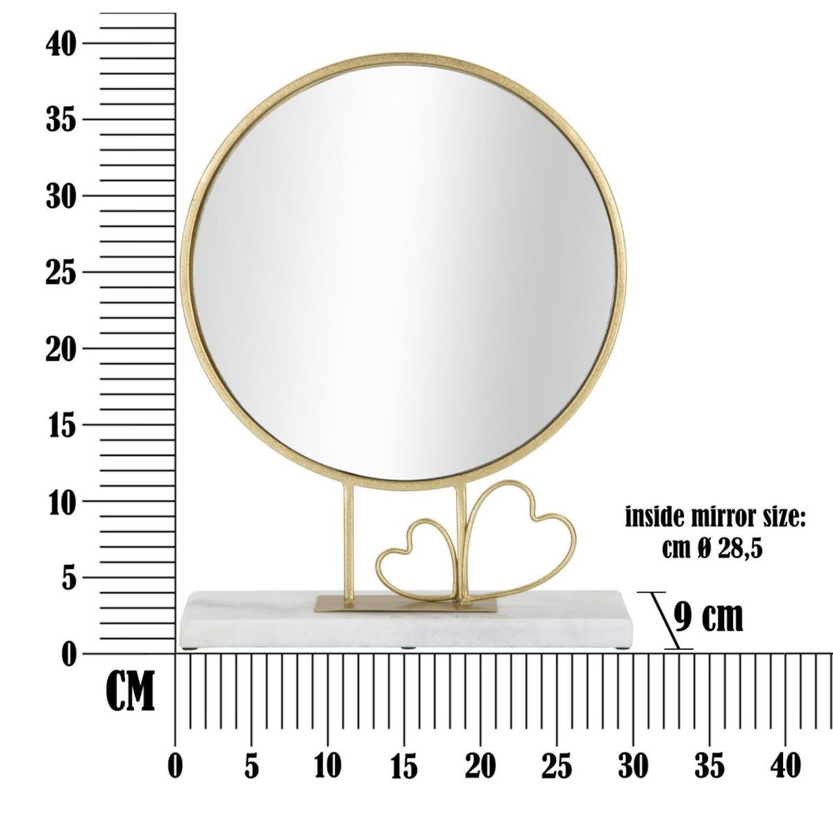 Paris Prix Miroir sur Pied en Marbre  Hearts  39cm Or
