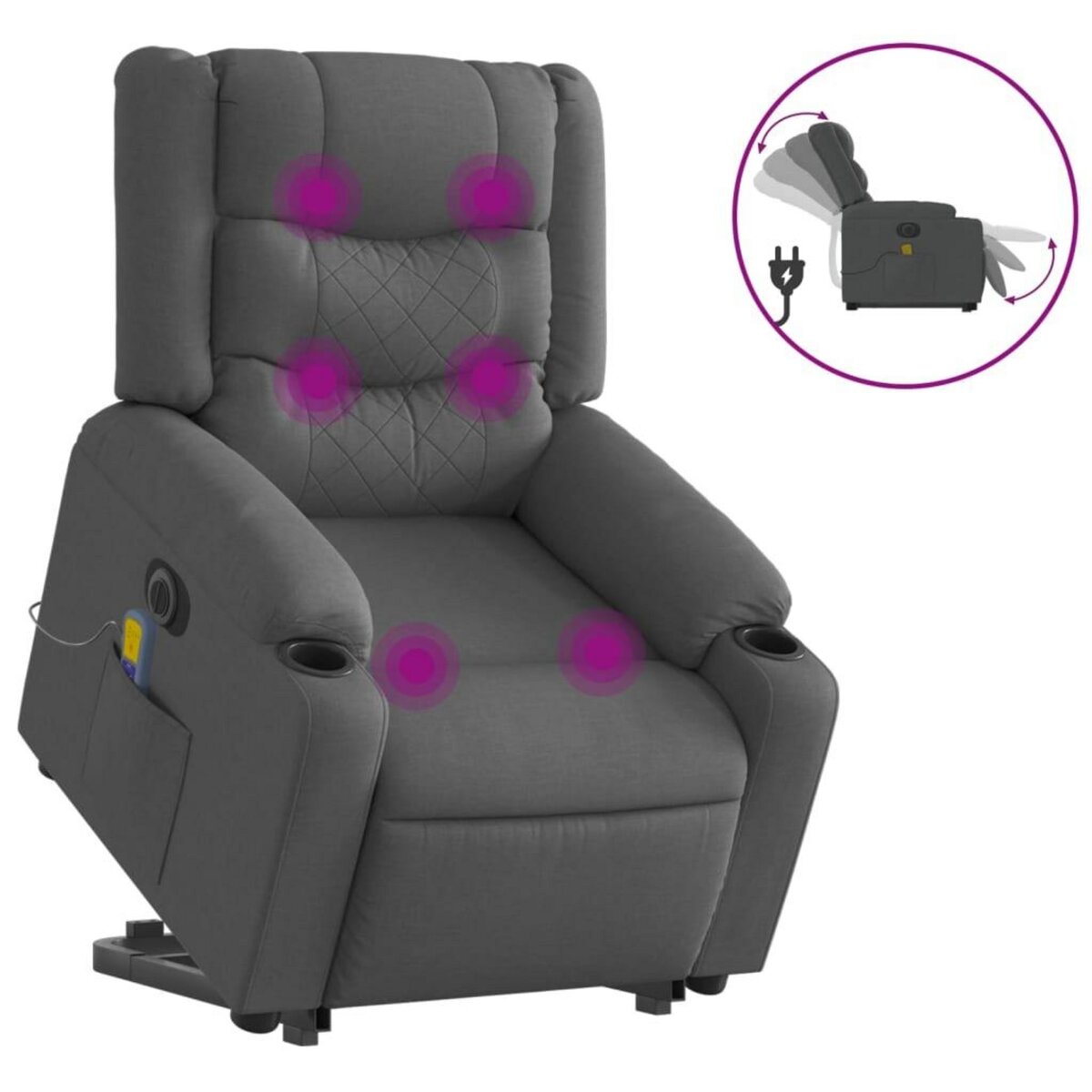 VIDAXL Fauteuil inclinable de massage electrique Gris fonce Tissu