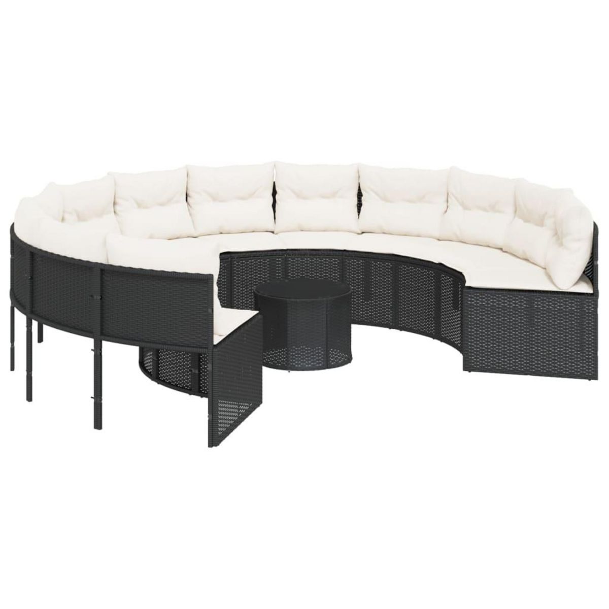 VIDAXL Canape de jardin avec table coussins rond noir resine tressee