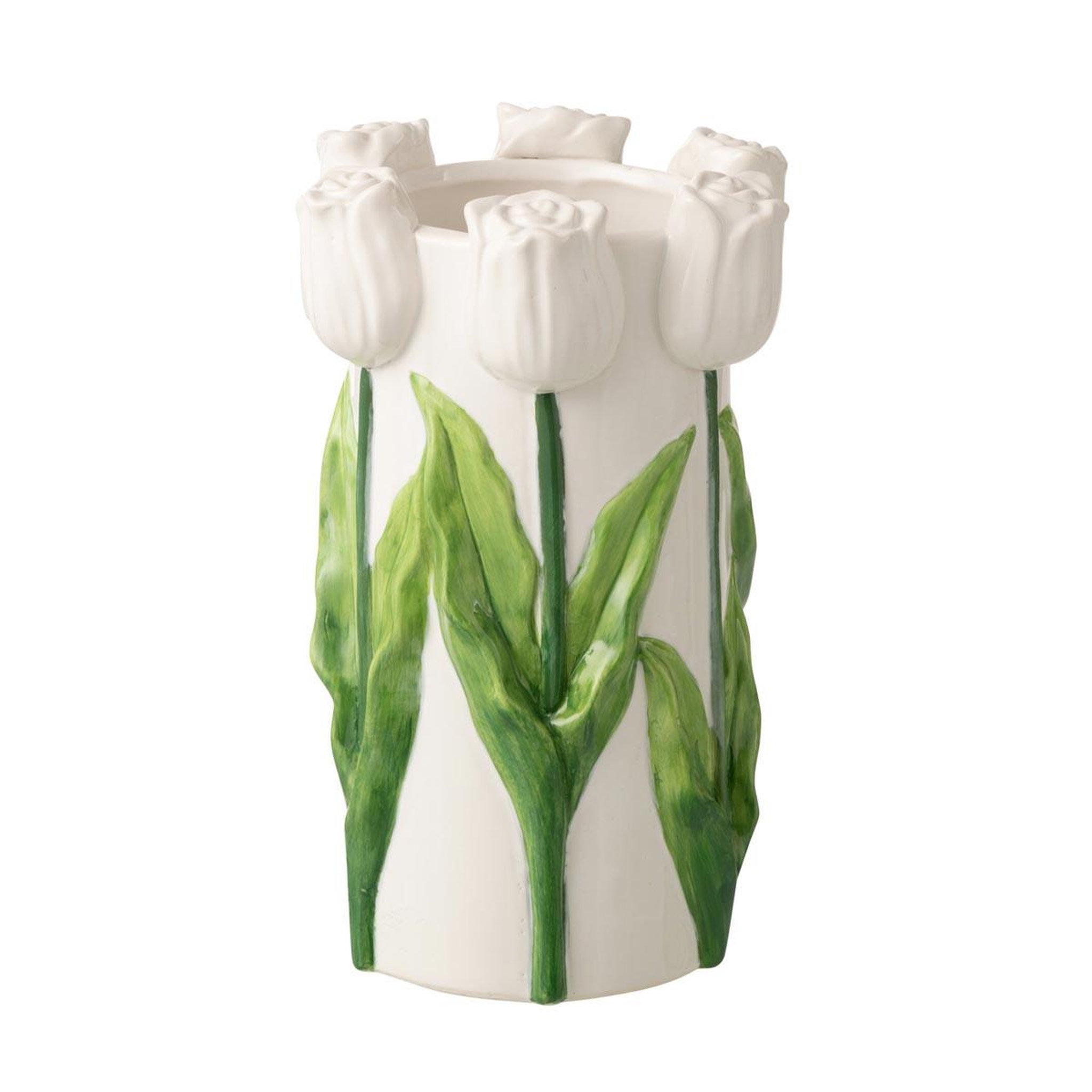 J-LINE Vase tulipes en céramique  bulbe  27cm blanc & vert