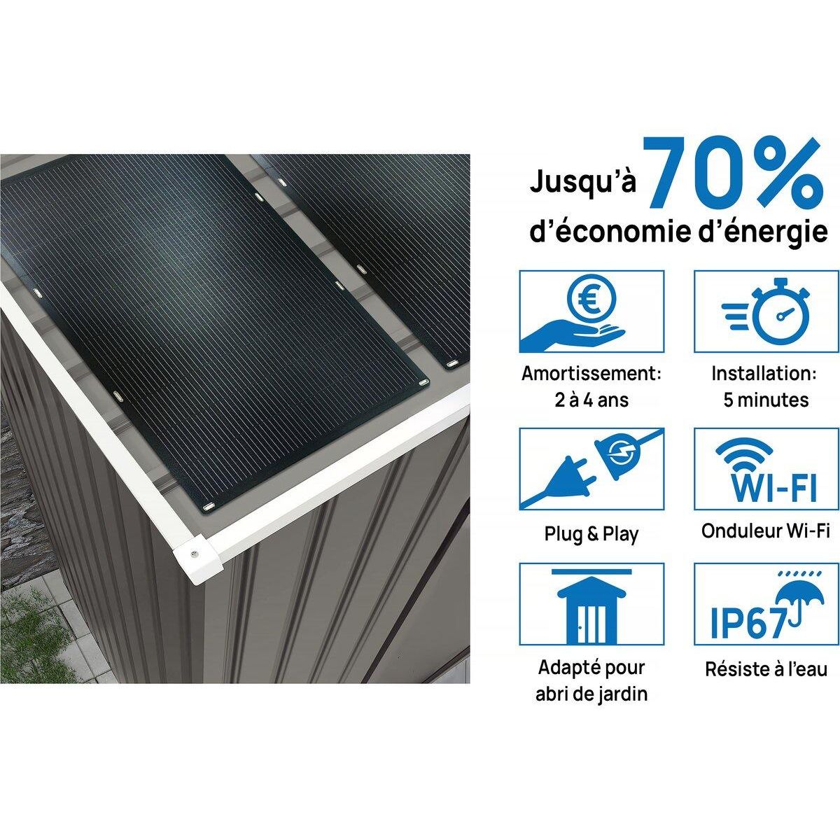 Habitat et Jardin Abri jardin métal  Dallas  - 15.16m² avec panneau solaires - Taupe