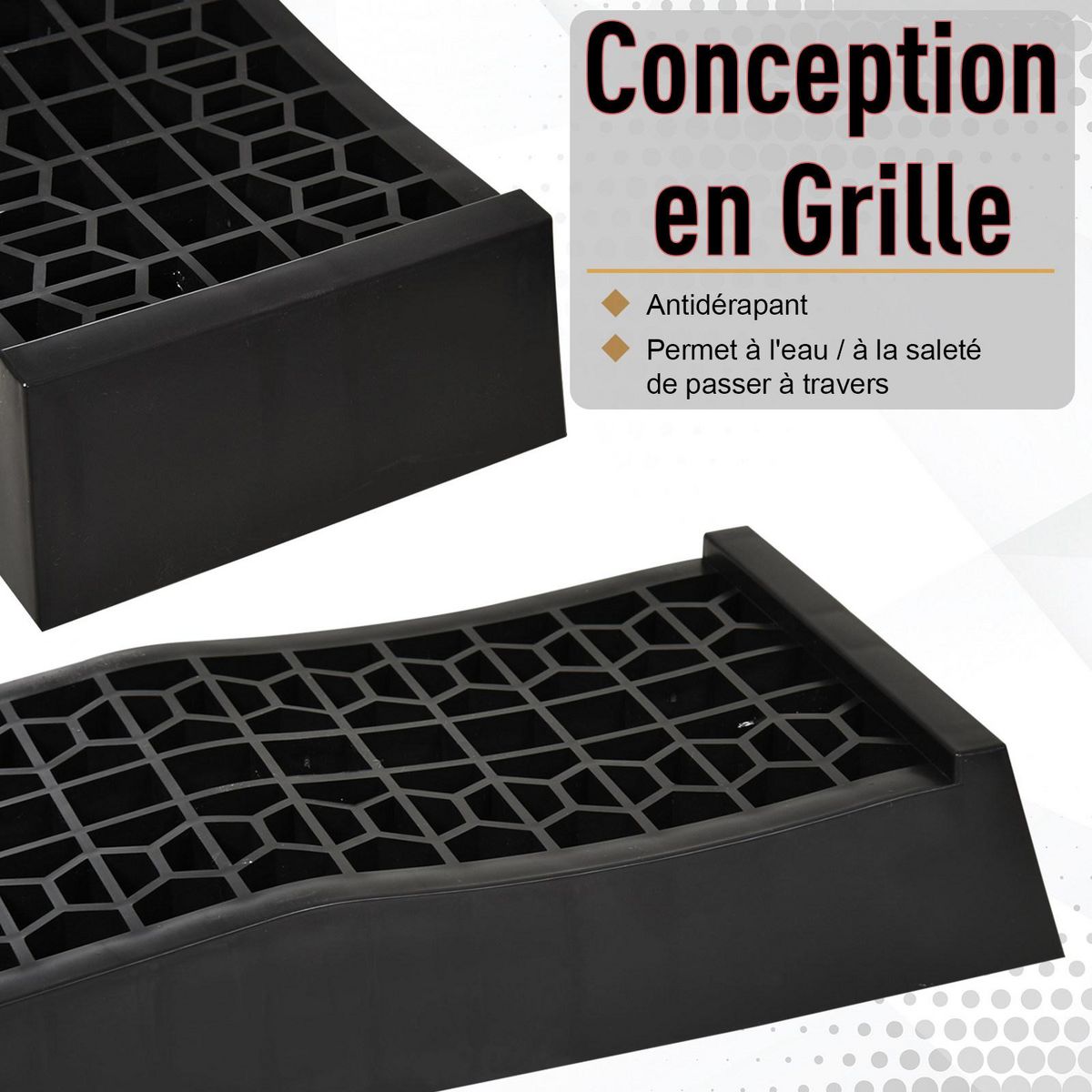 HOMCOM Rampes de levage pour voiture véhicule utilitaire caravane camping-car dim. 20L x 70l x 8H cm HDPE noir