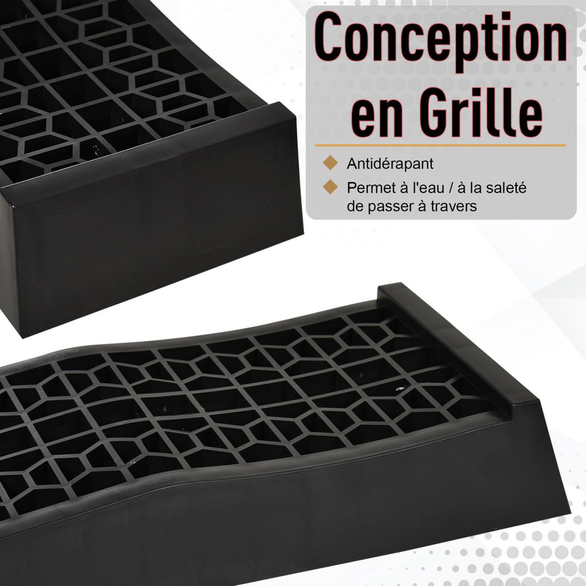 HOMCOM Rampes de levage pour voiture véhicule utilitaire caravane camping-car dim. 20L x 70l x 8H cm HDPE noir