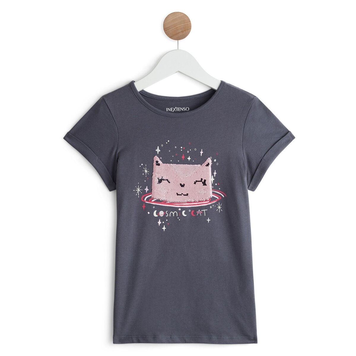 IN EXTENSO T-shirt manches courtes à sequins reversibles chat fille
