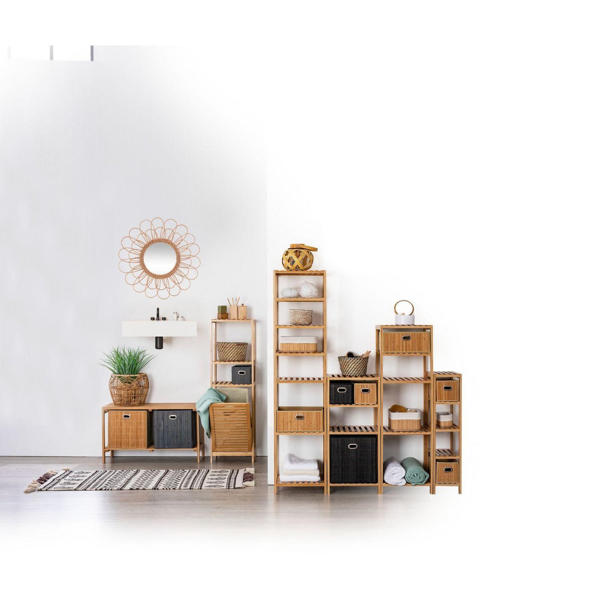 FIVE Etagère 2 Niveaux en Bambou - Longueur 78 cm - Beige