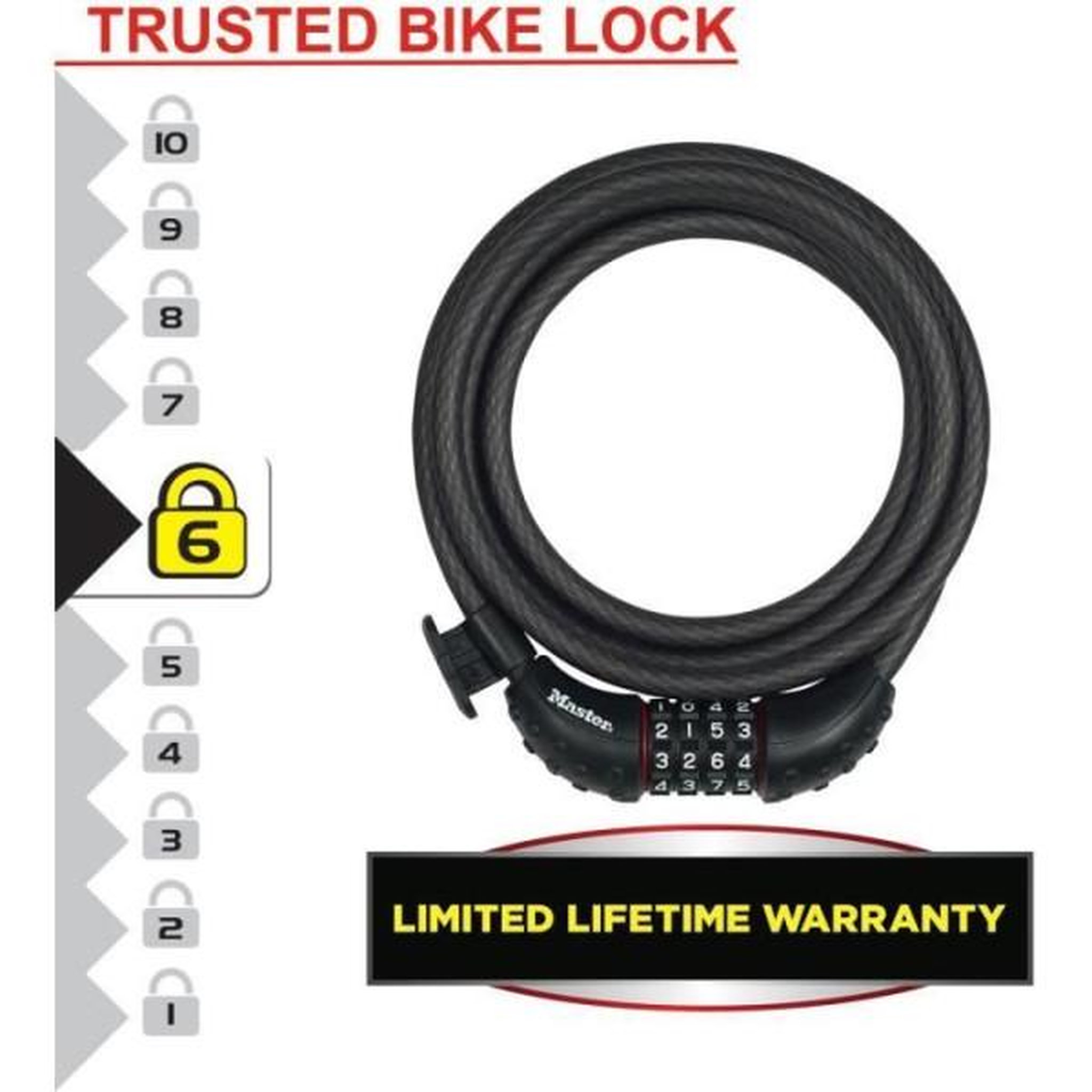 Voir la diapositive 2 : Master lock Antivol pour vélo - MASTER LOCK - 8120EURDPRO - Câble torsadé en acier - 1,8 m de longueur
