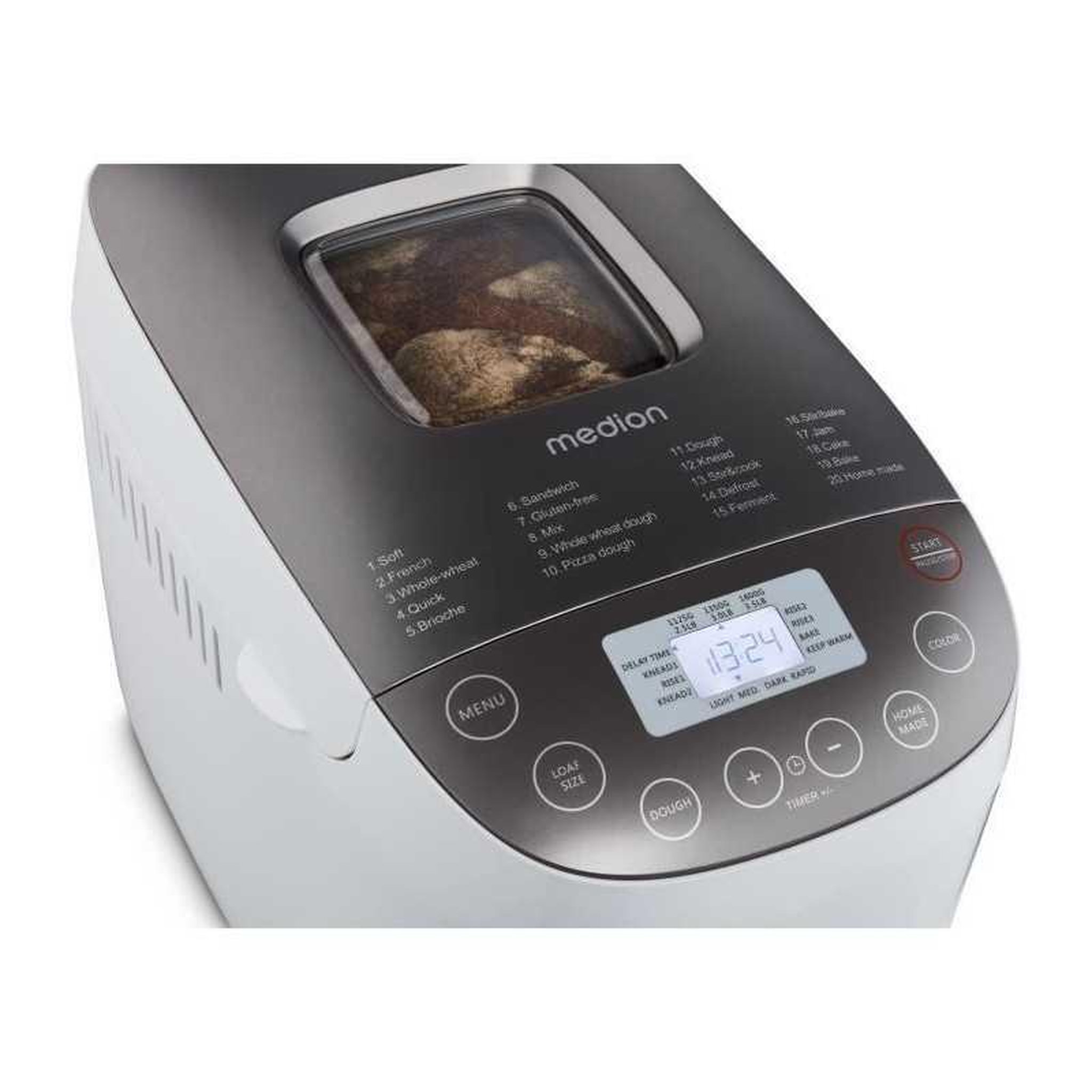 Voir la diapositive 2 : Medion Machine à pain medion 950w blanche, 19 programmes, capacité 1,8 kg, écran lcd et minuterie jusqu'à 15 h, 3 niveaux de coloration de croûte