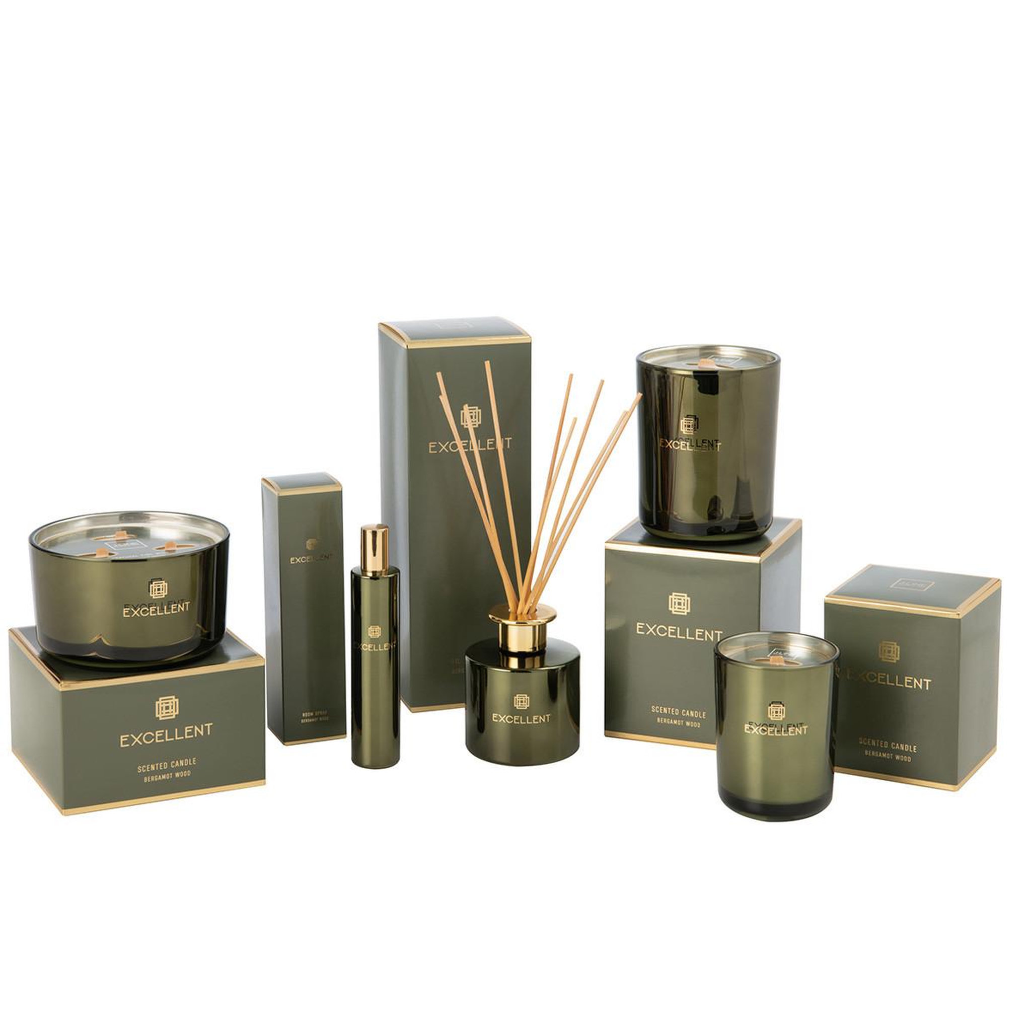 Voir la diapositive 2 : J-LINE Bougie parfumée  excellent  13cm bergamot wood vert