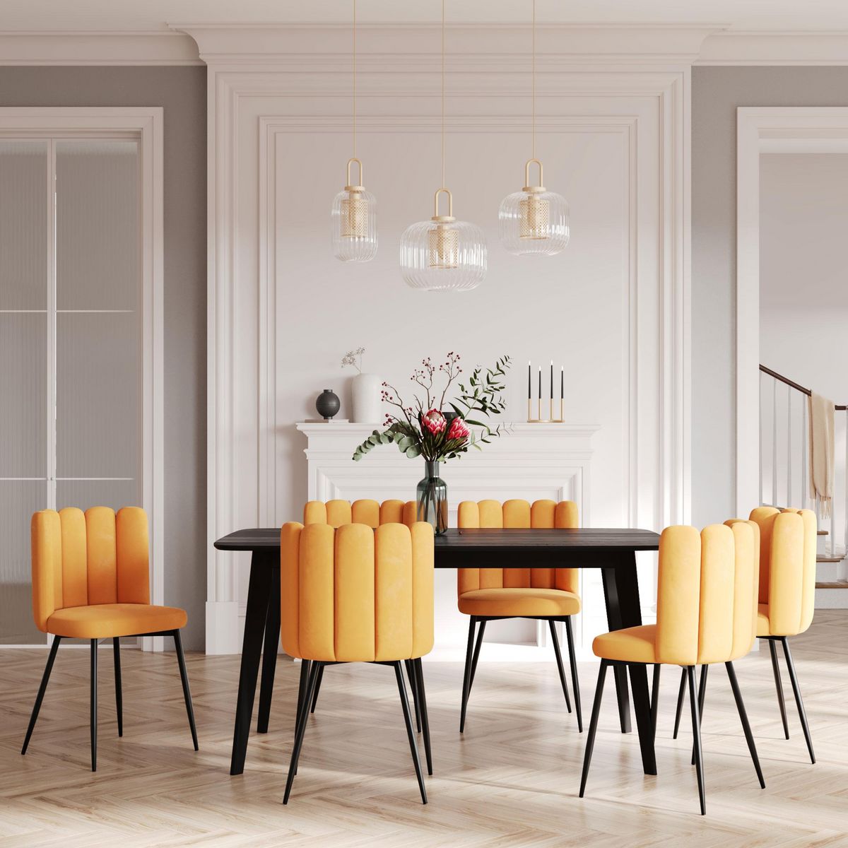 Rendez vous déco Lot de 2 chaises en velours noir et pieds en métal noir - Rosy