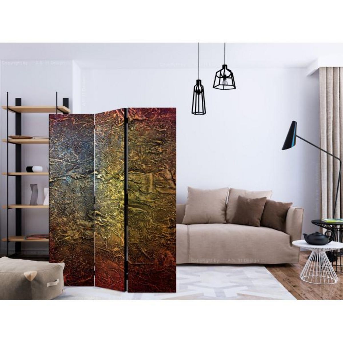 Paris Prix Paravent 3 Volets  Red Gold  135x172cm