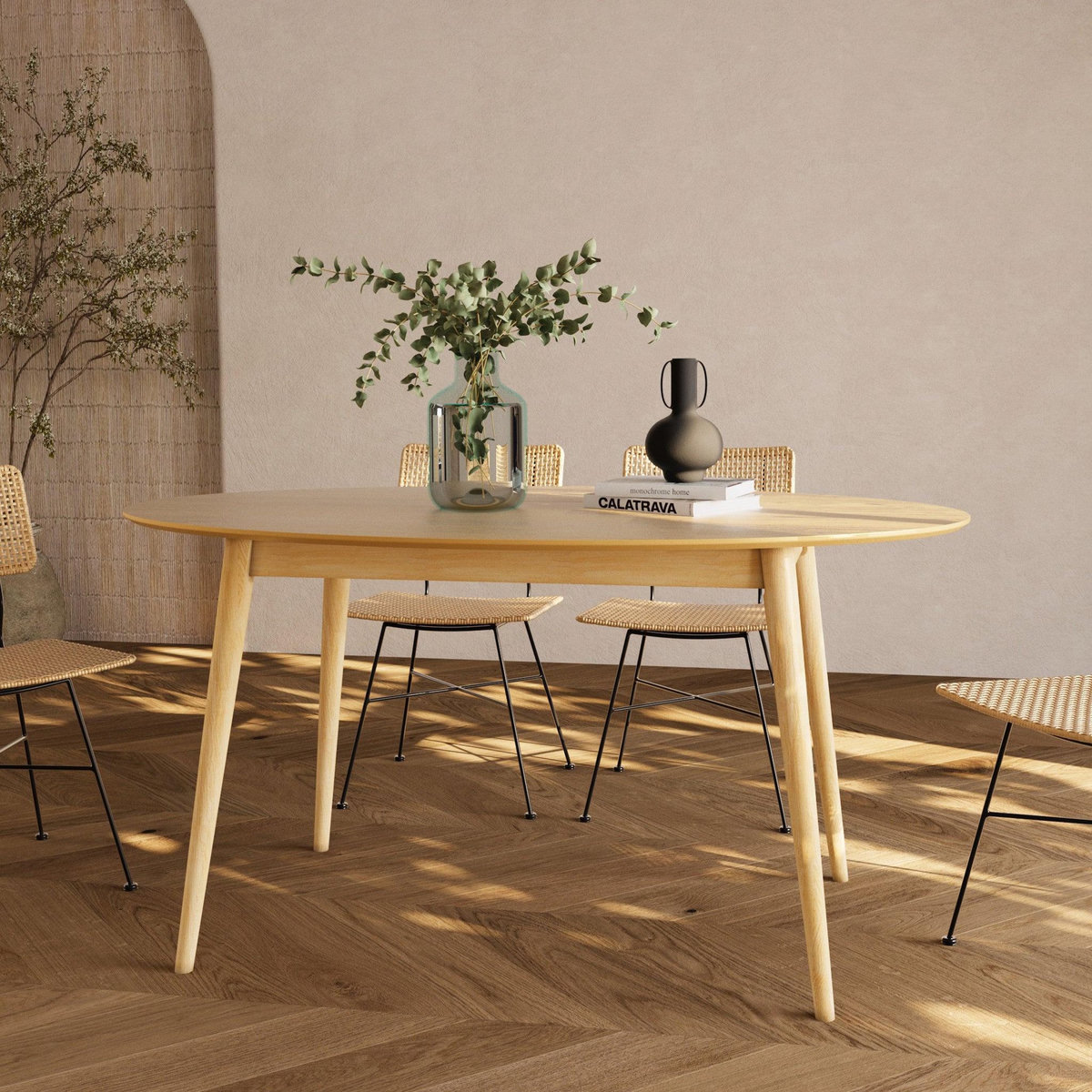 Rendez vous déco Table ovale 6 personnes en bois clair 150 cm-Eddy