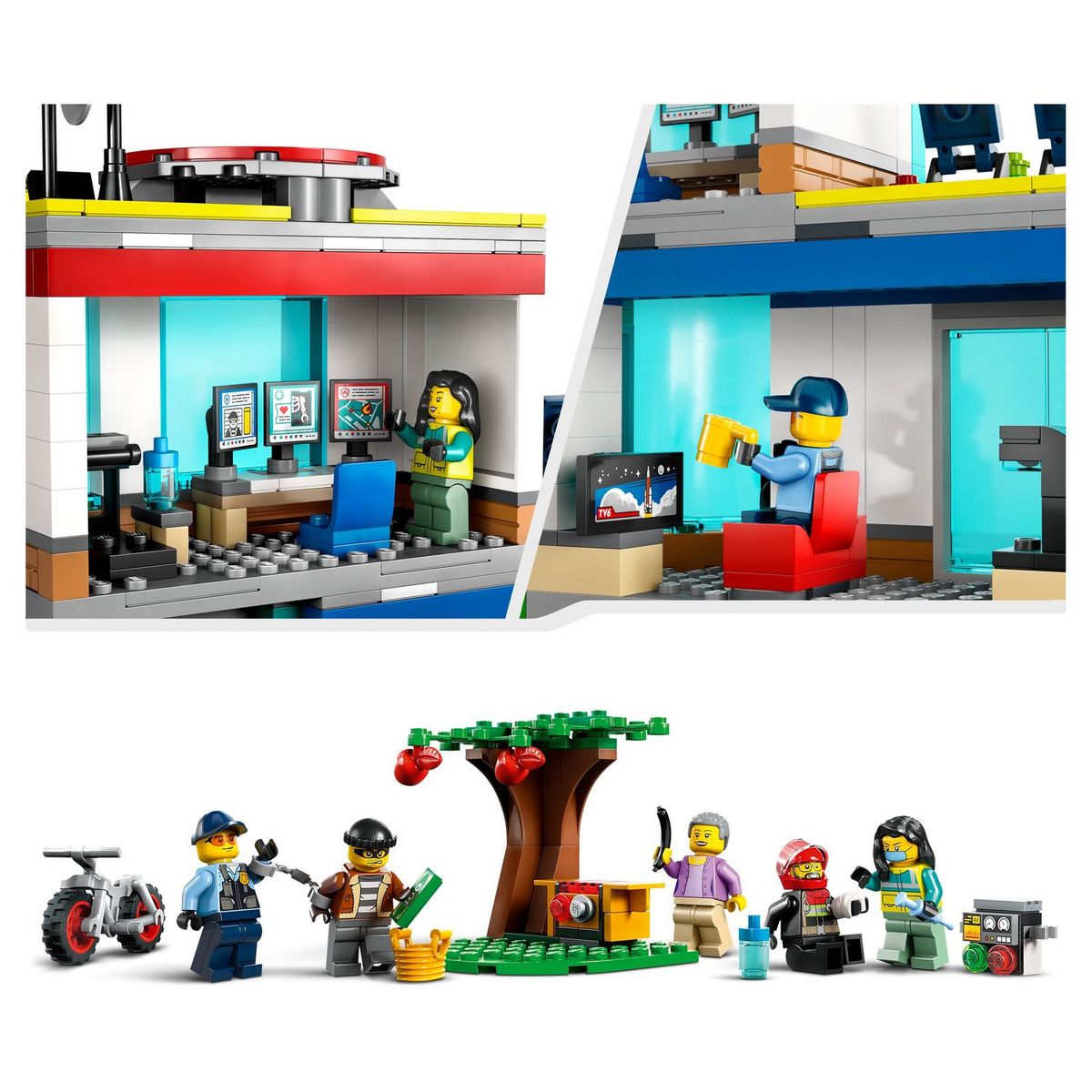 LEGO City 60371 Le QG des véhicules d'urgences, avec Hélicoptère de Pompier, Jouet Camion Ambulance, Moto et Voiture de Police