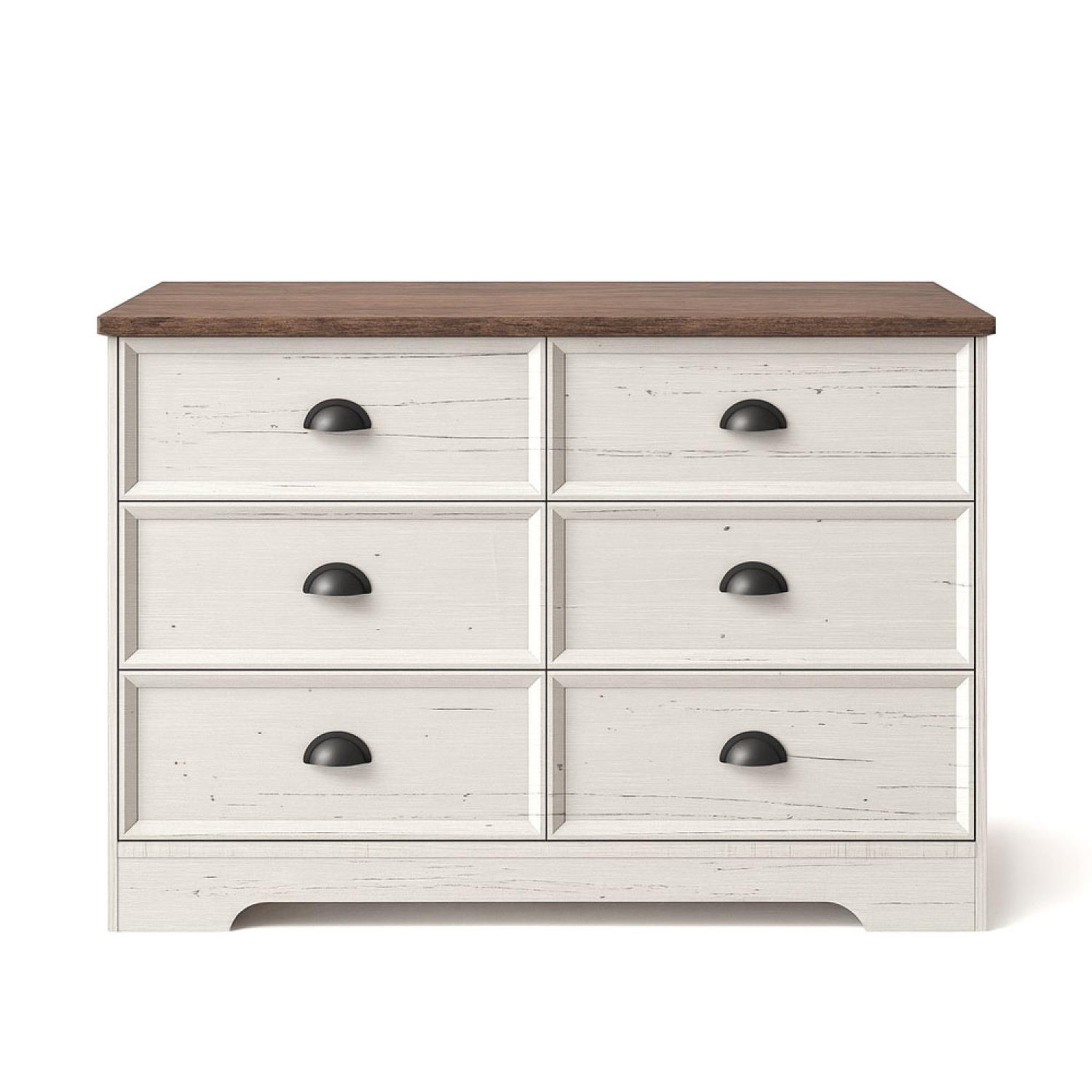 CONCEPT USINE Commode 6 tiroirs blanc et bois 120cm valla
