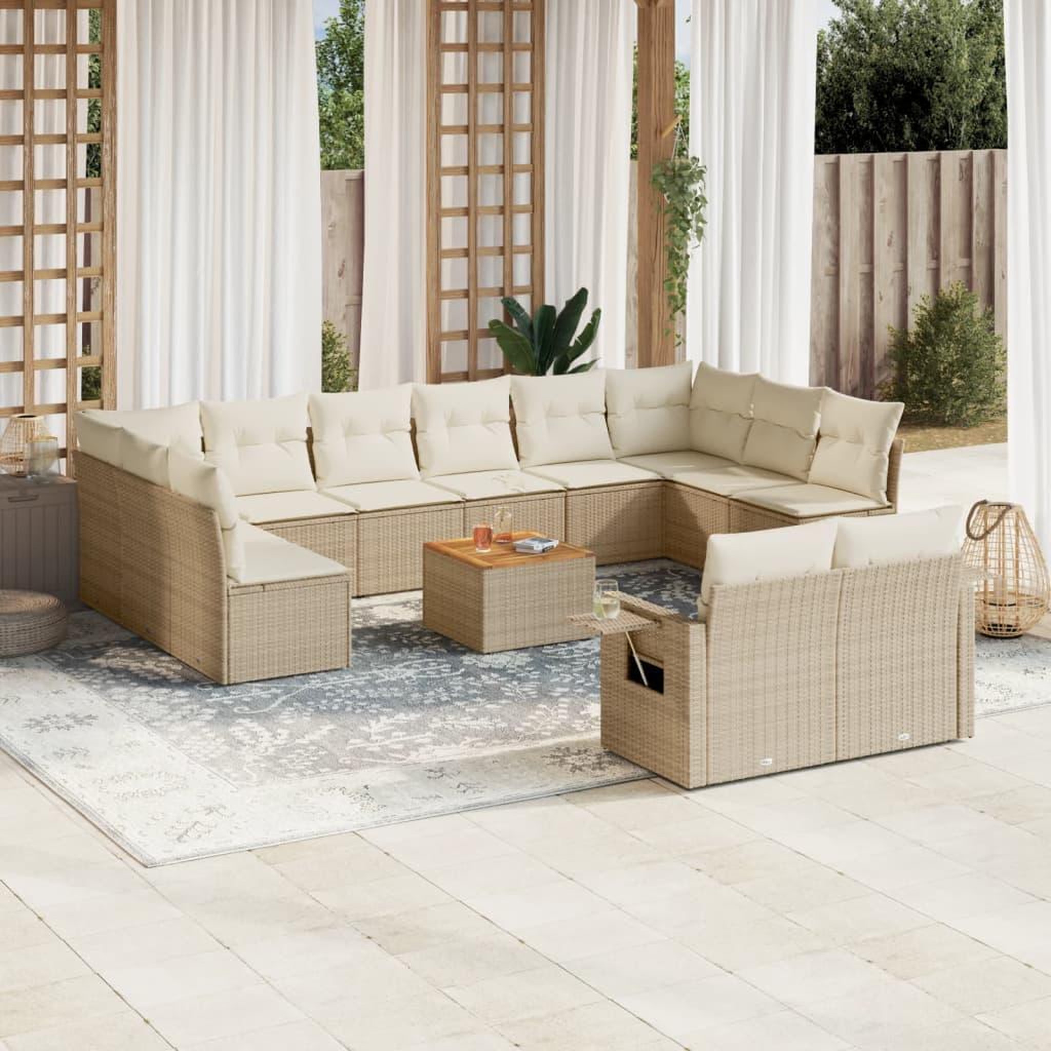 VIDAXL Salon de jardin avec coussins 13 pcs beige resine tressee