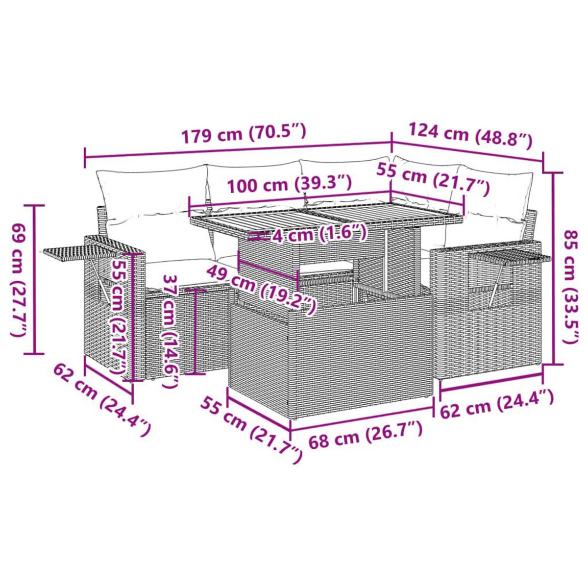 VIDAXL Salon de jardin avec coussins 5 pcs beige resine tressee