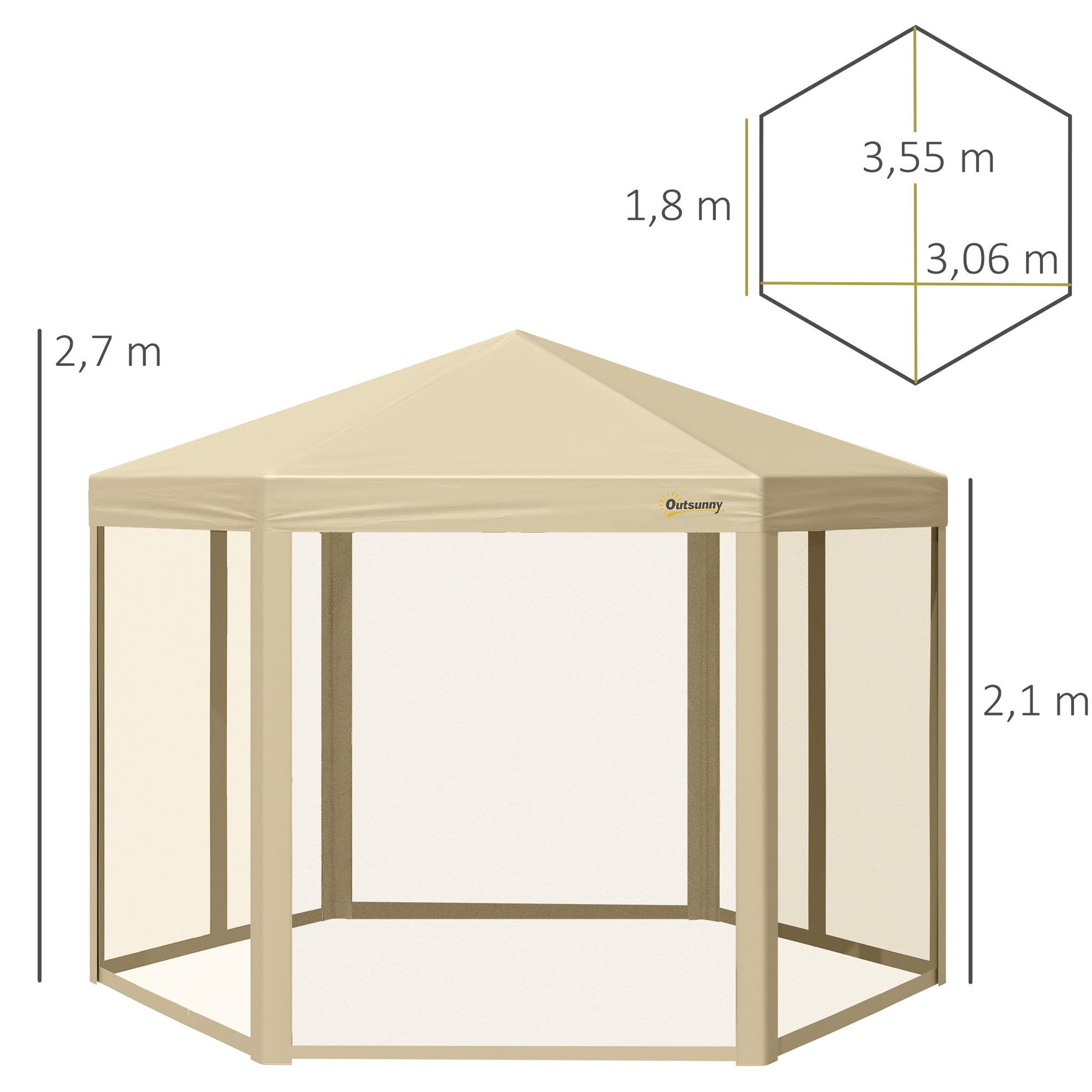 Voir la diapositive 3 : OUTSUNNY Tonnelle barnum pliant pop-up style colonial 3,06L x 3,06l x 2,7H m hauteur réglable moustiquaires sac de transport inclus beige