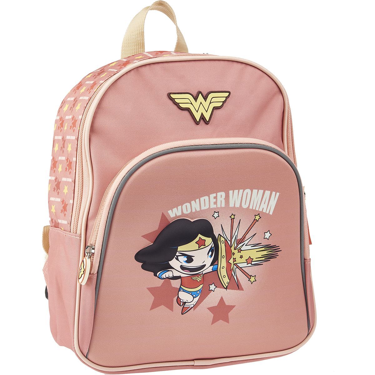 DC COMIC'S Sac maternelle rose avec pochette avant Wonder Woman