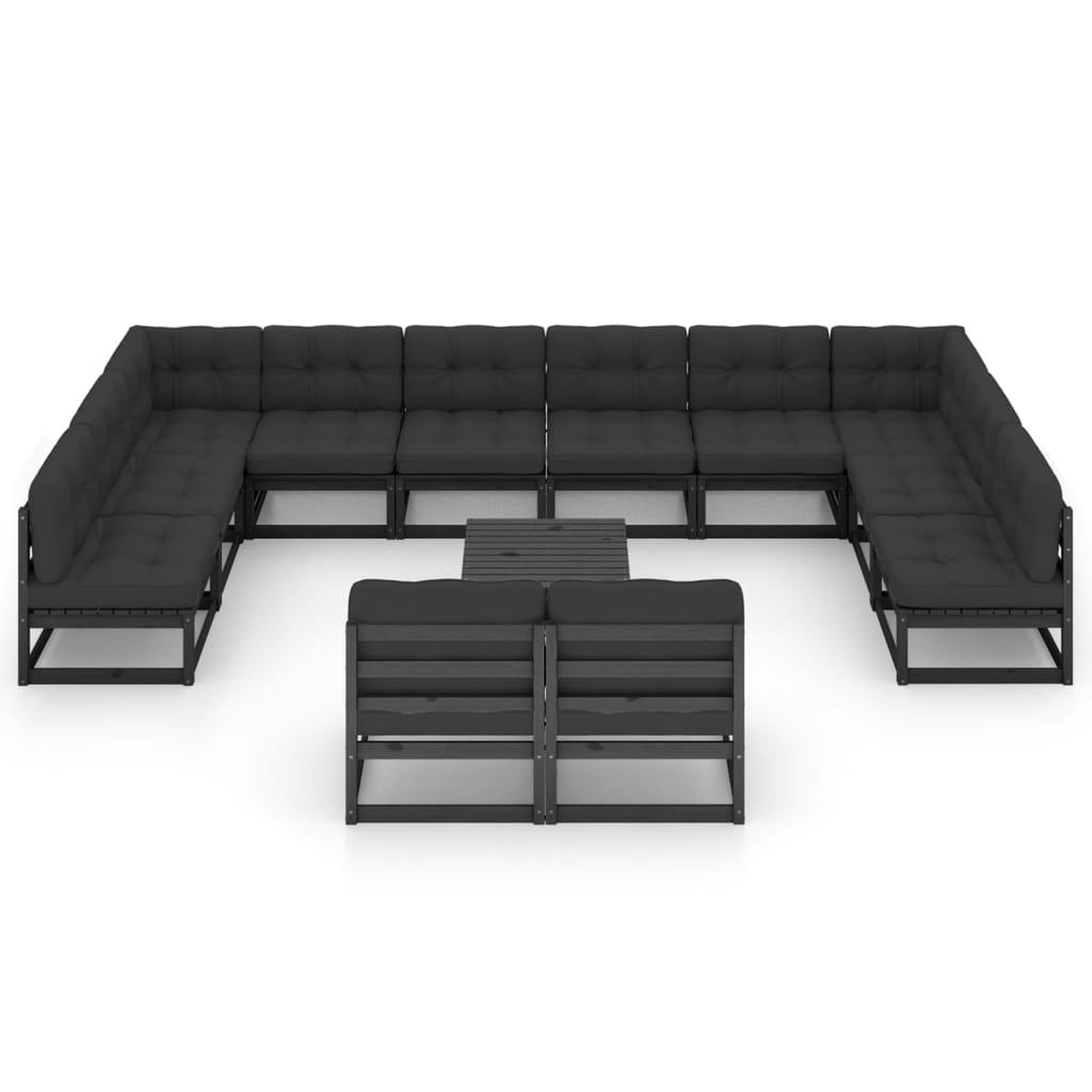 Voir la diapositive 3 : VIDAXL Salon de jardin 13 pcs avec coussins noir bois de pin massif