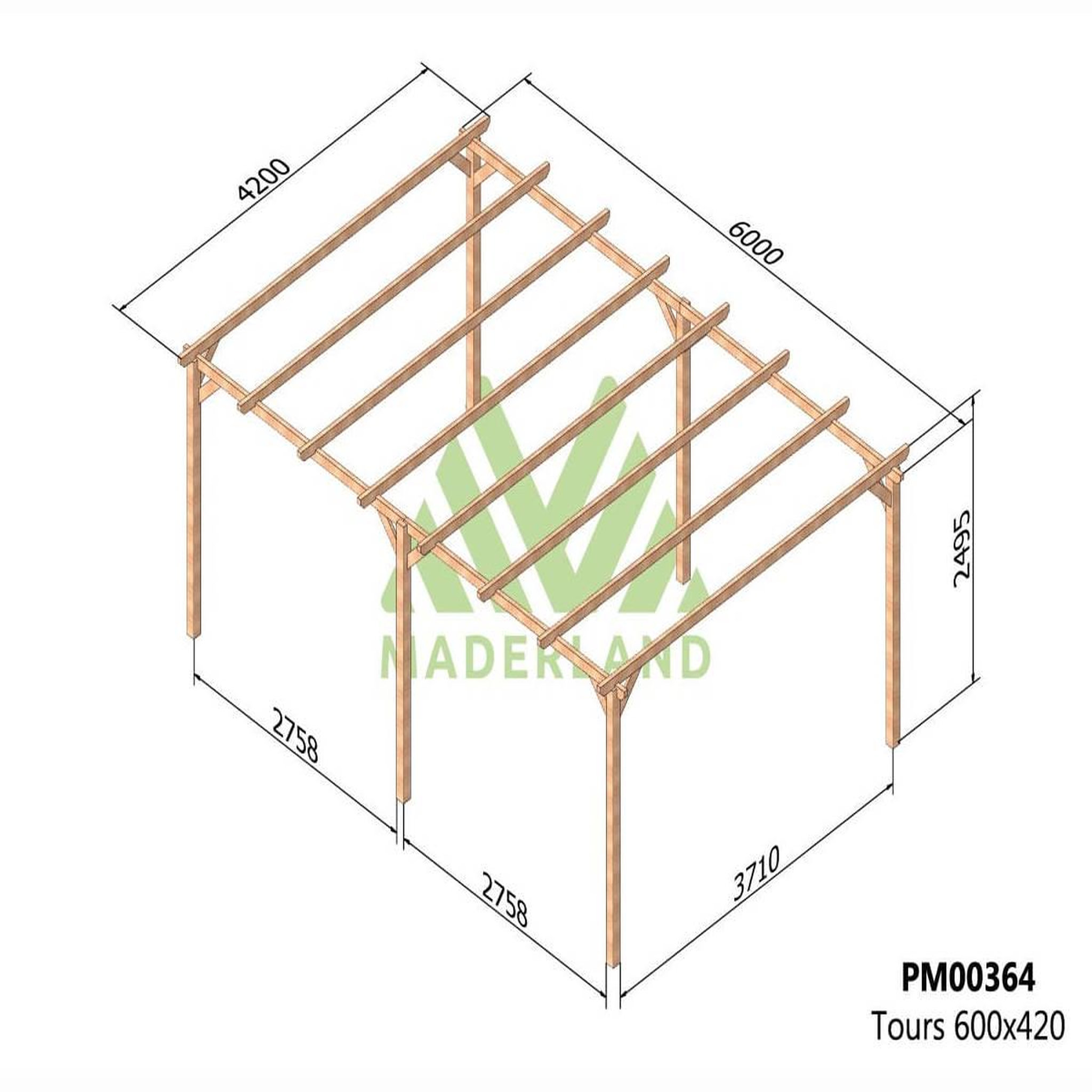 Voir la diapositive 2 : JARDIDECO Pergola massive en bois tours 600 x 420 cm - maderland