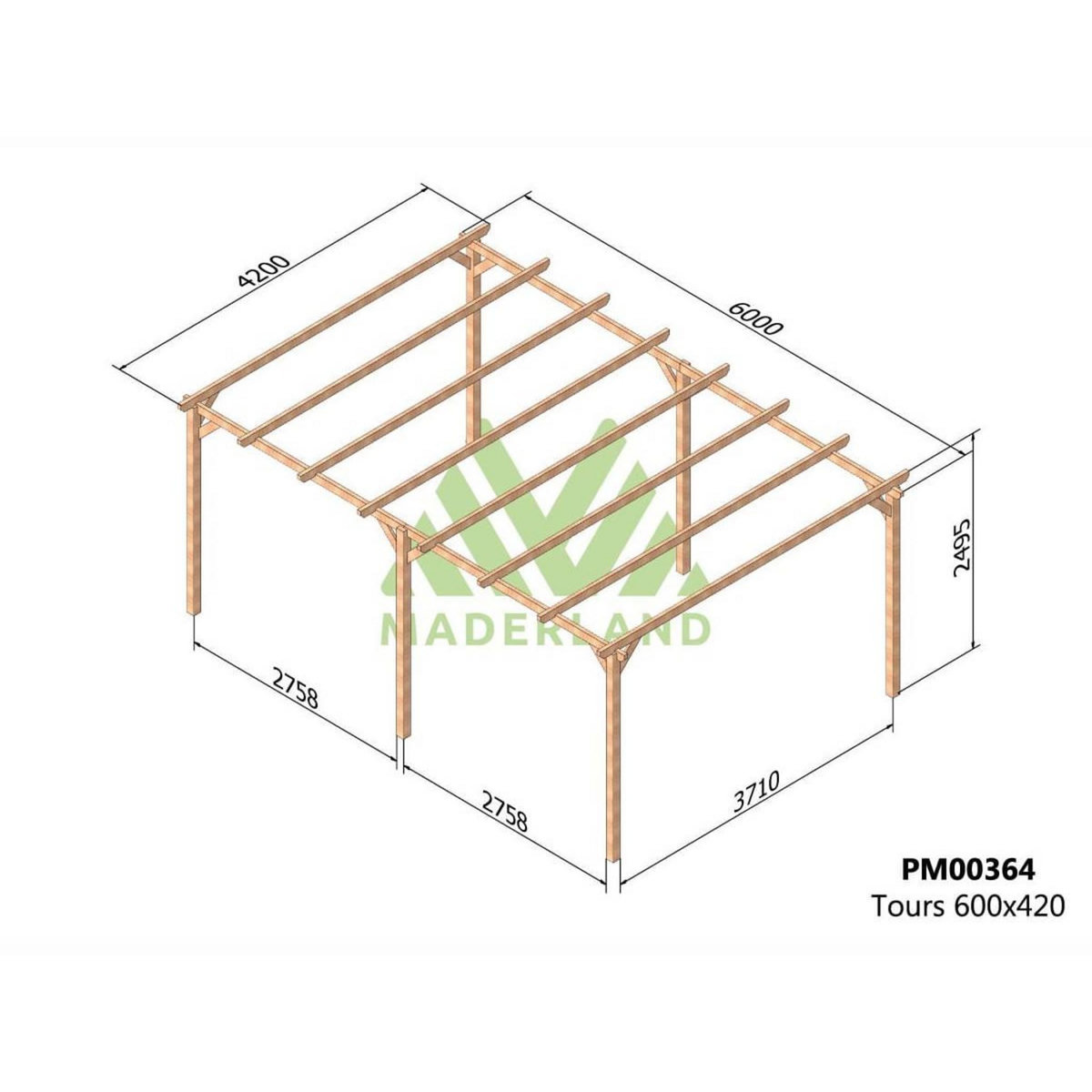 JARDIDECO Pergola massive en bois Tours 600 x 420 cm - Maderland