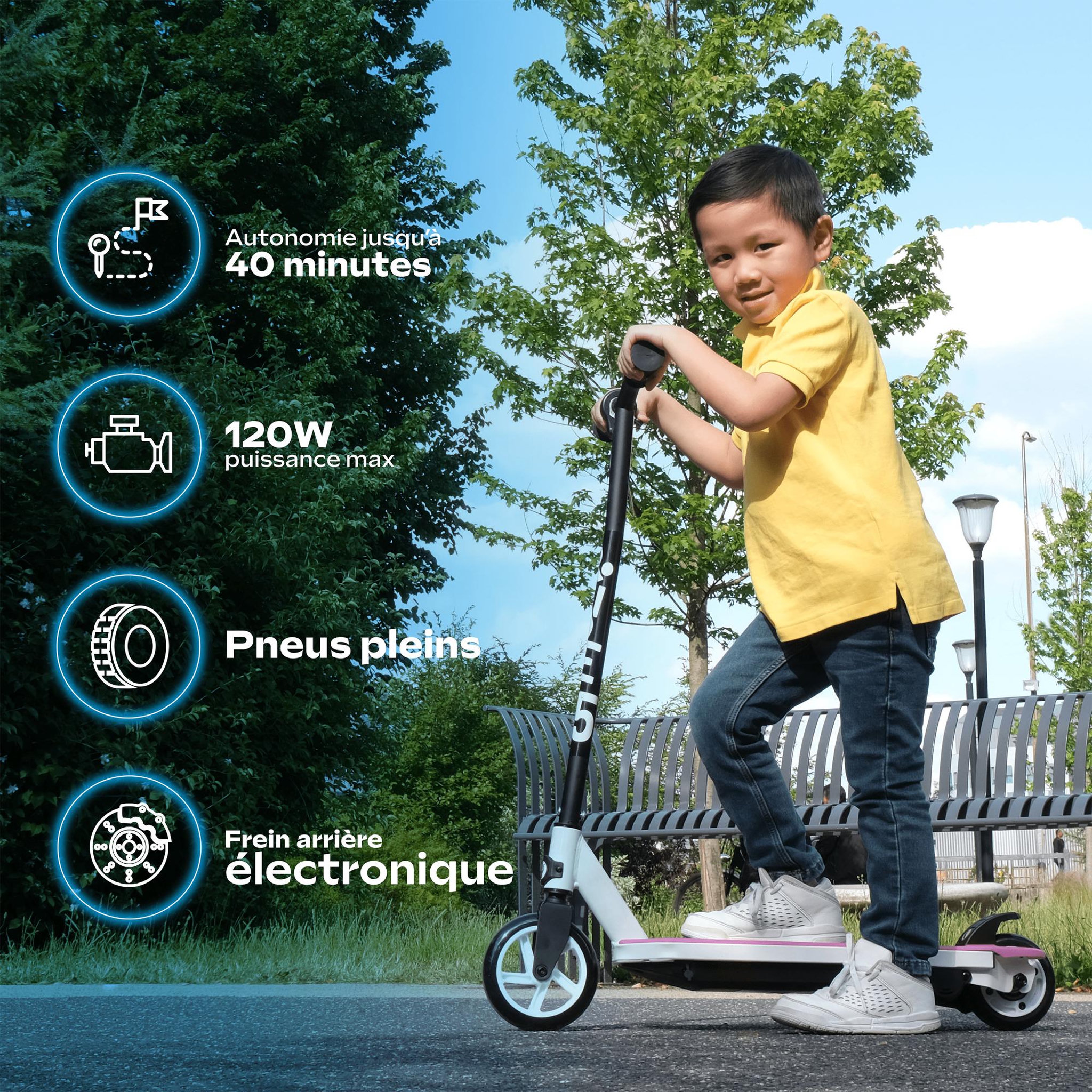 Voir la diapositive 2 : URBANGLIDE Trottinette électrique enfant ride 55 rose – moteur 30w - 10 km/h - autonomie jusqu'a 40 min - 3-8 ans