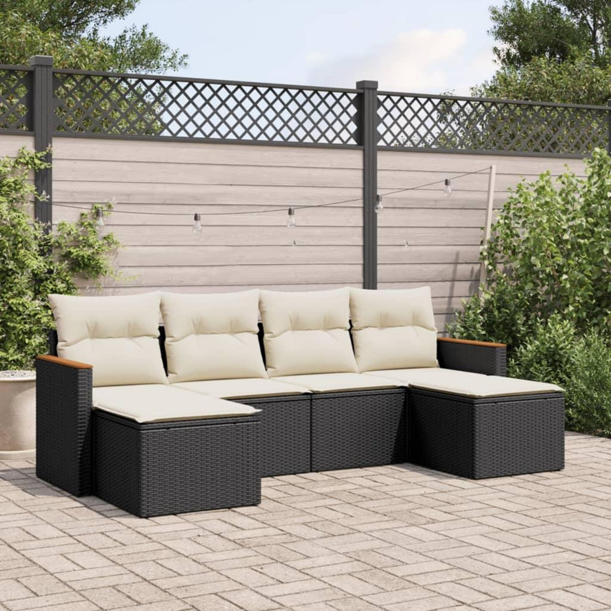 VIDAXL Salon de jardin 6 pcs avec coussins noir resine tressee