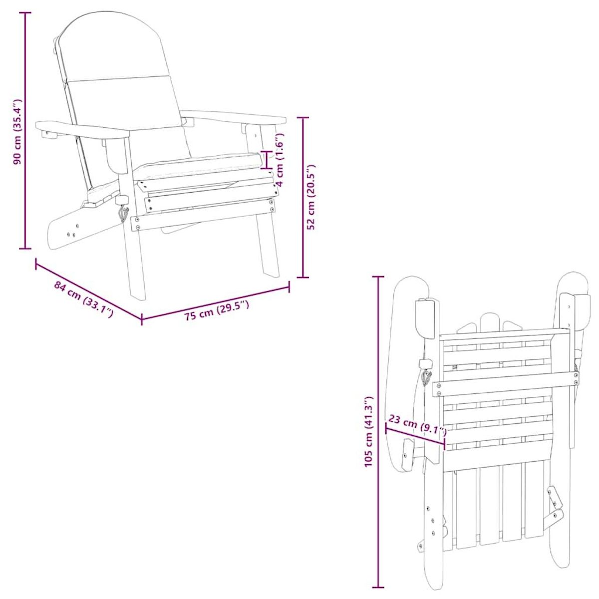 VIDAXL Chaise de jardin Adirondack avec coussins bois massif d'acacia