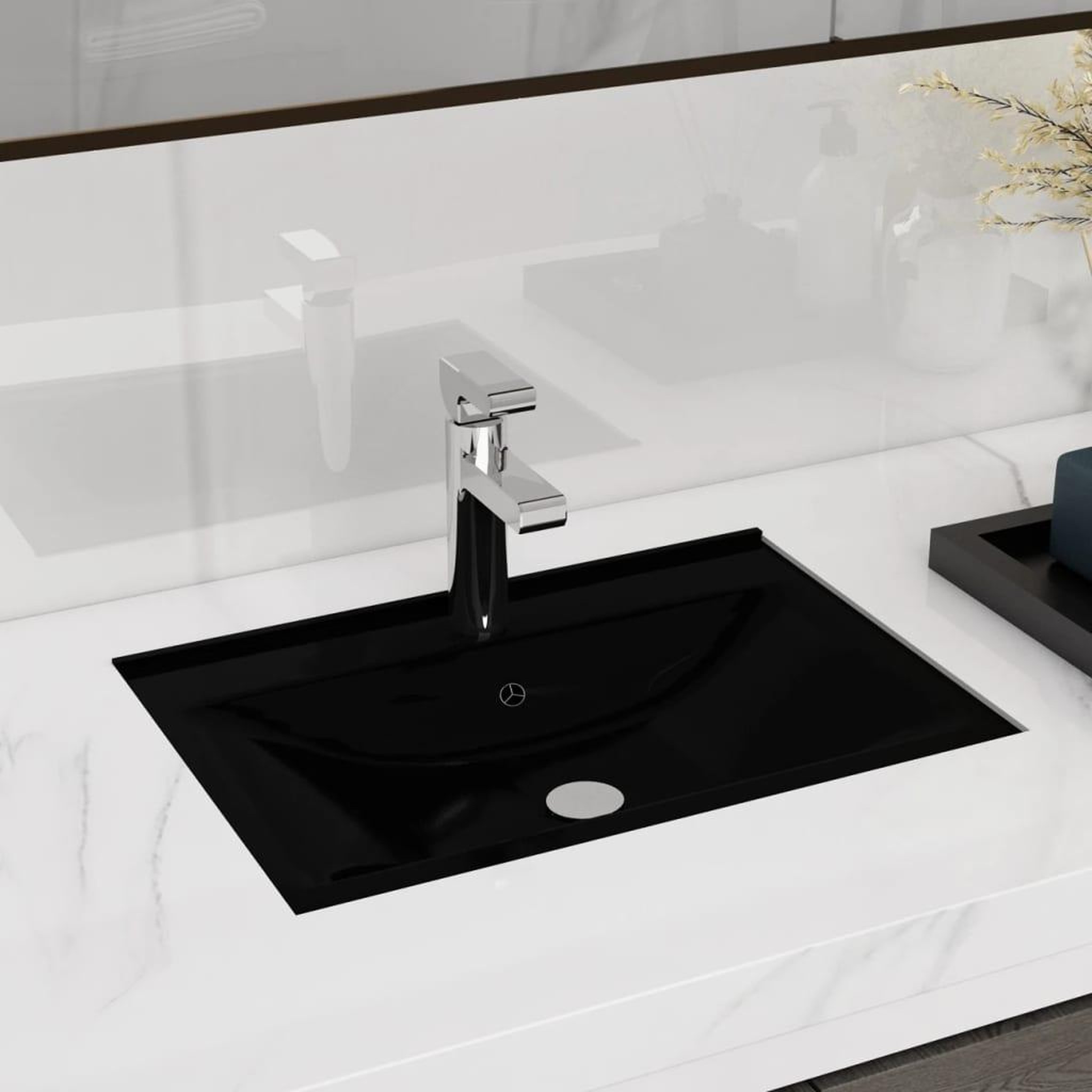 Voir la diapositive 2 : VIDAXL Vasque a trou de trop-plein/robinet noir ceramique pour salle de bain