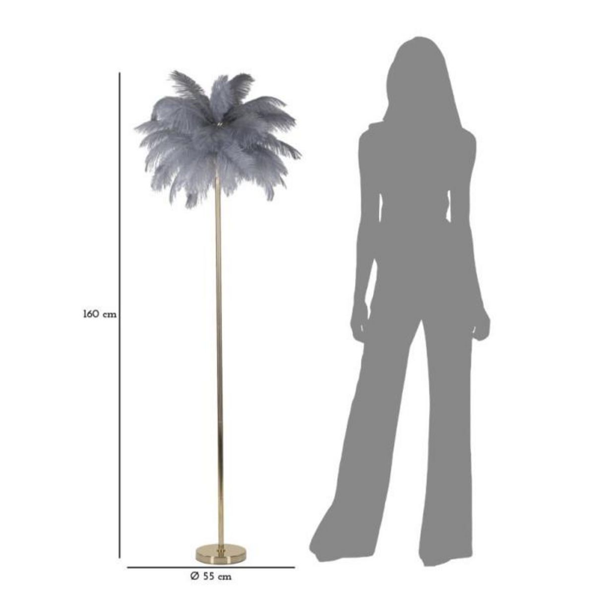 Paris Prix Lampadaire Imitation Plume  Palm  160cm Or & Gris