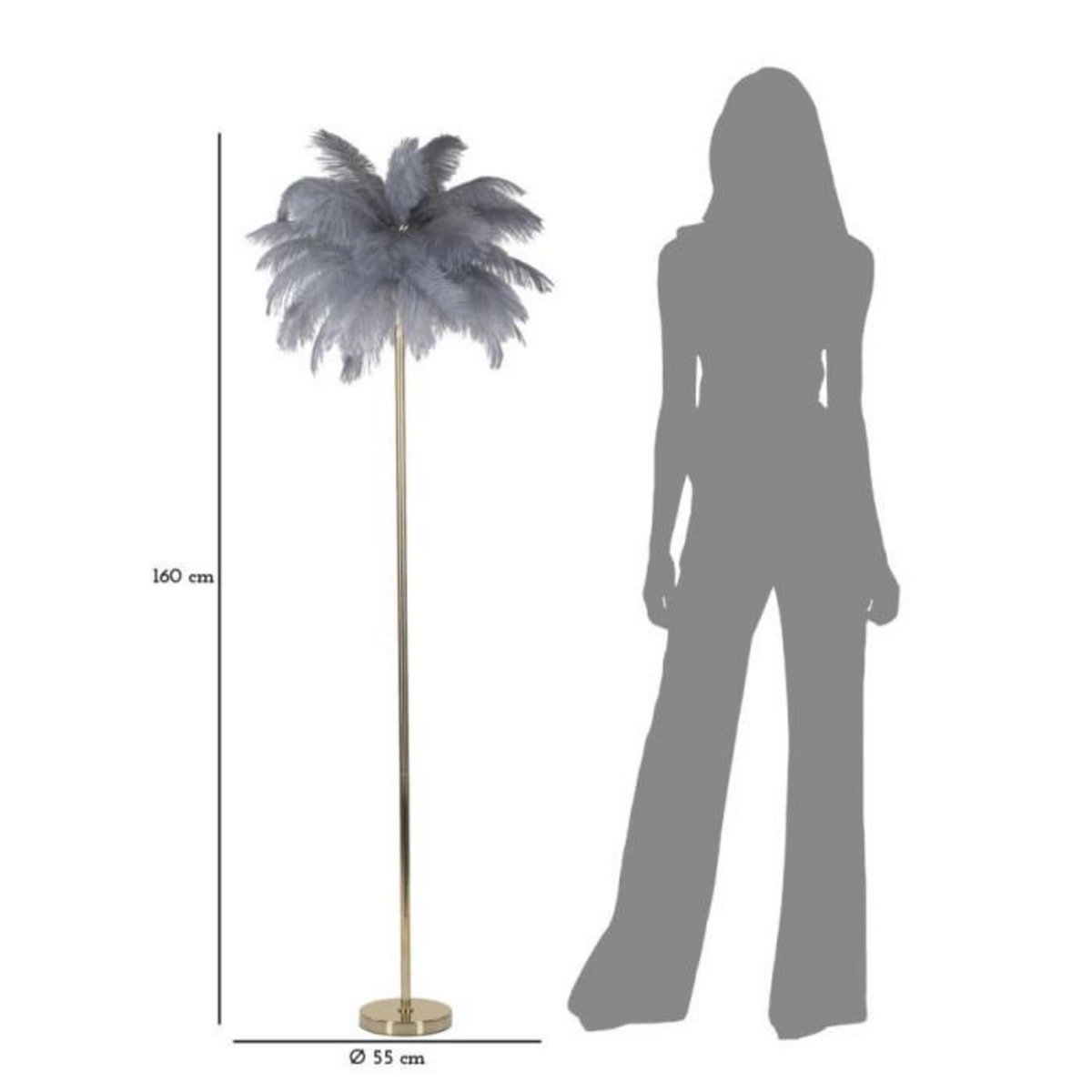 Paris Prix Lampadaire Imitation Plume  Palm  160cm Or & Gris