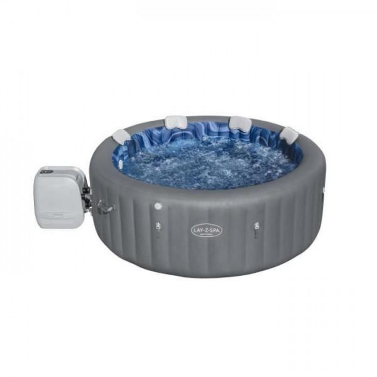 BESTWAY Spa gonflable BESTWAY - Lay-Z-Spa Santorini - 5 a 7 places -Rond (Livré avec 5 appuie-tete rembourrés + 2 LED a eau ColorJet)