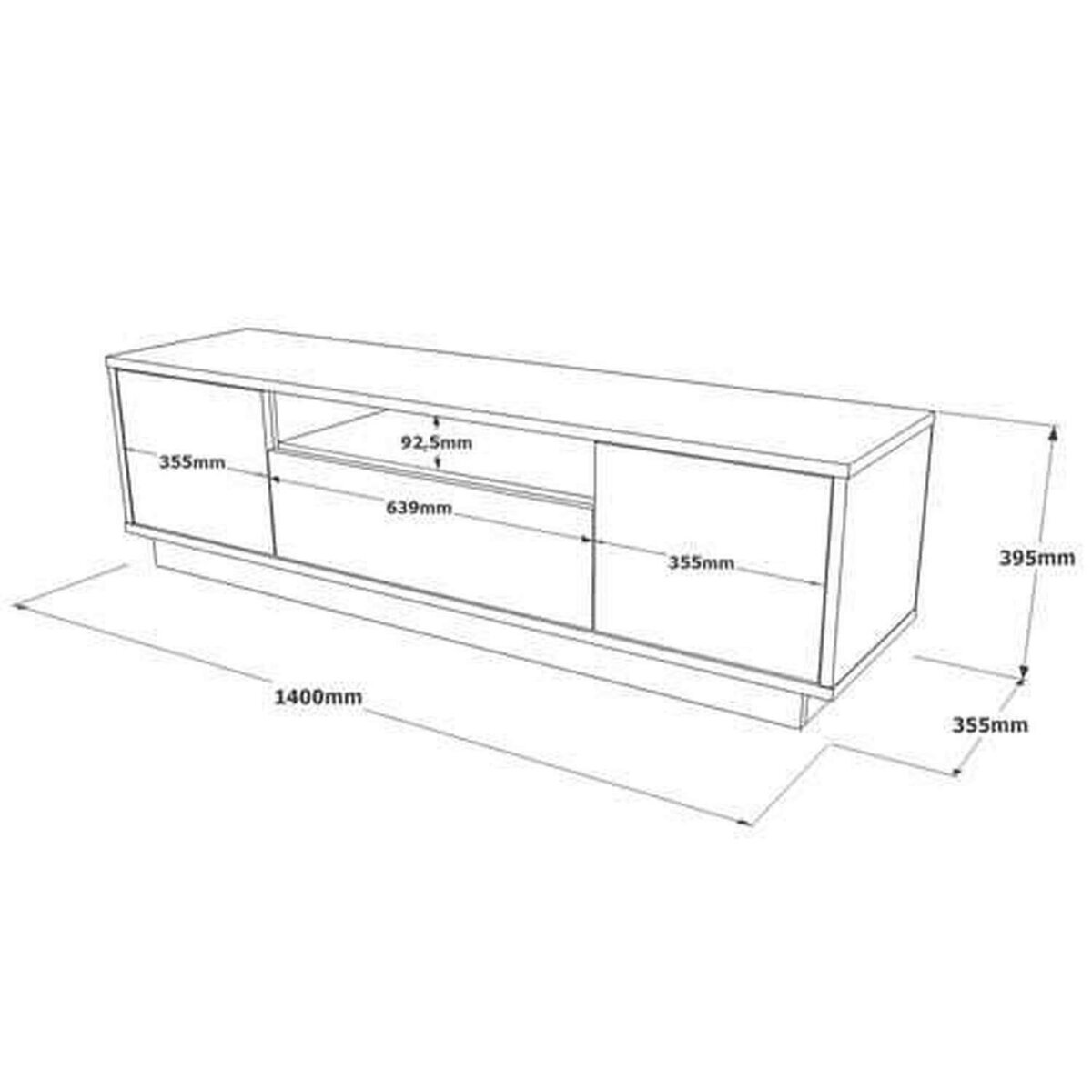 TOILINUX Meuble TV Séville 3 portes et une niche en bois - Blanc et marron