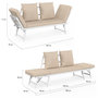 Voir la diapositive 5 : ID MARKET Canapé de jardin, banquette convertible NOLA 2/3 places avec accoudoirs inclinables métal blanc et coussins beige
