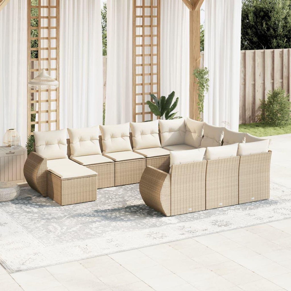 VIDAXL Salon de jardin 11 pcs avec coussins beige resine tressee