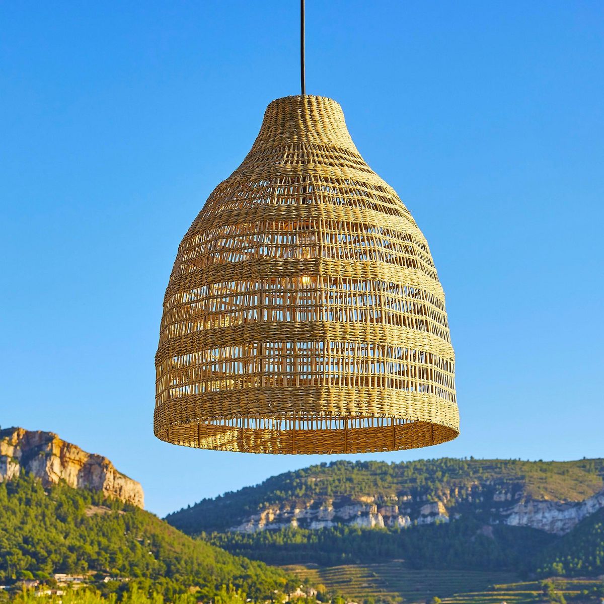 Lumisky Suspension d'extérieur FREYA LONG Bois Herbe marine D49 cm